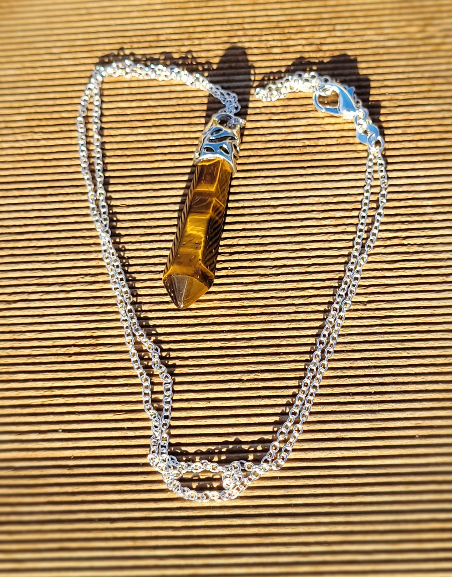 Tiger Eye crystal & silver chain necklace