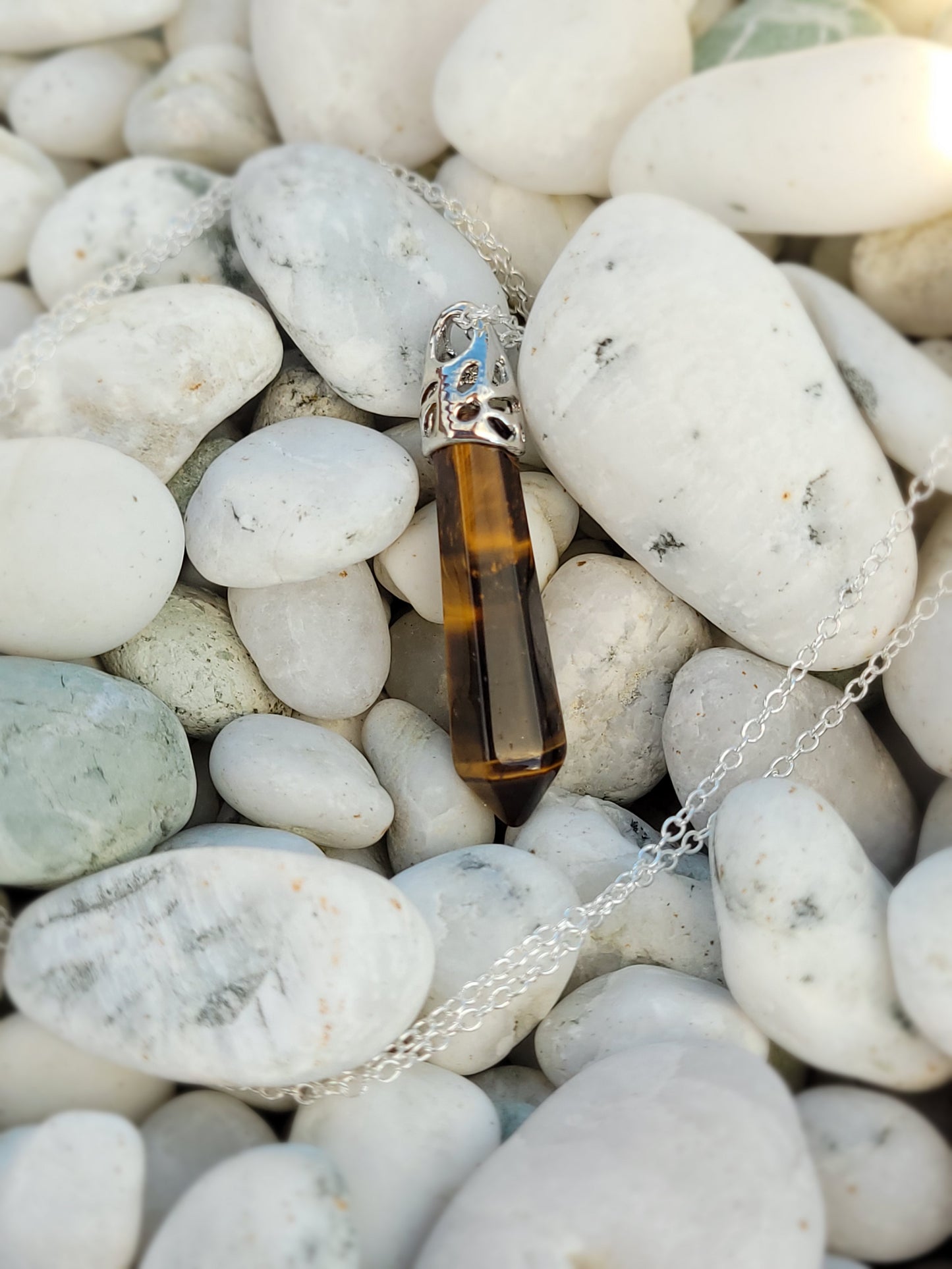 Tiger Eye crystal & silver chain necklace