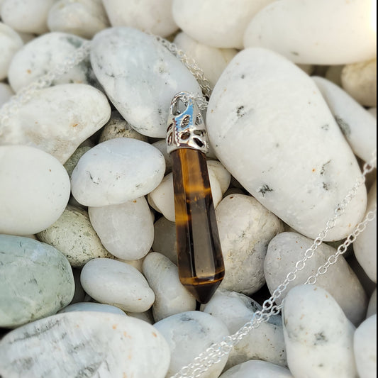 Tiger Eye crystal & silver chain necklace