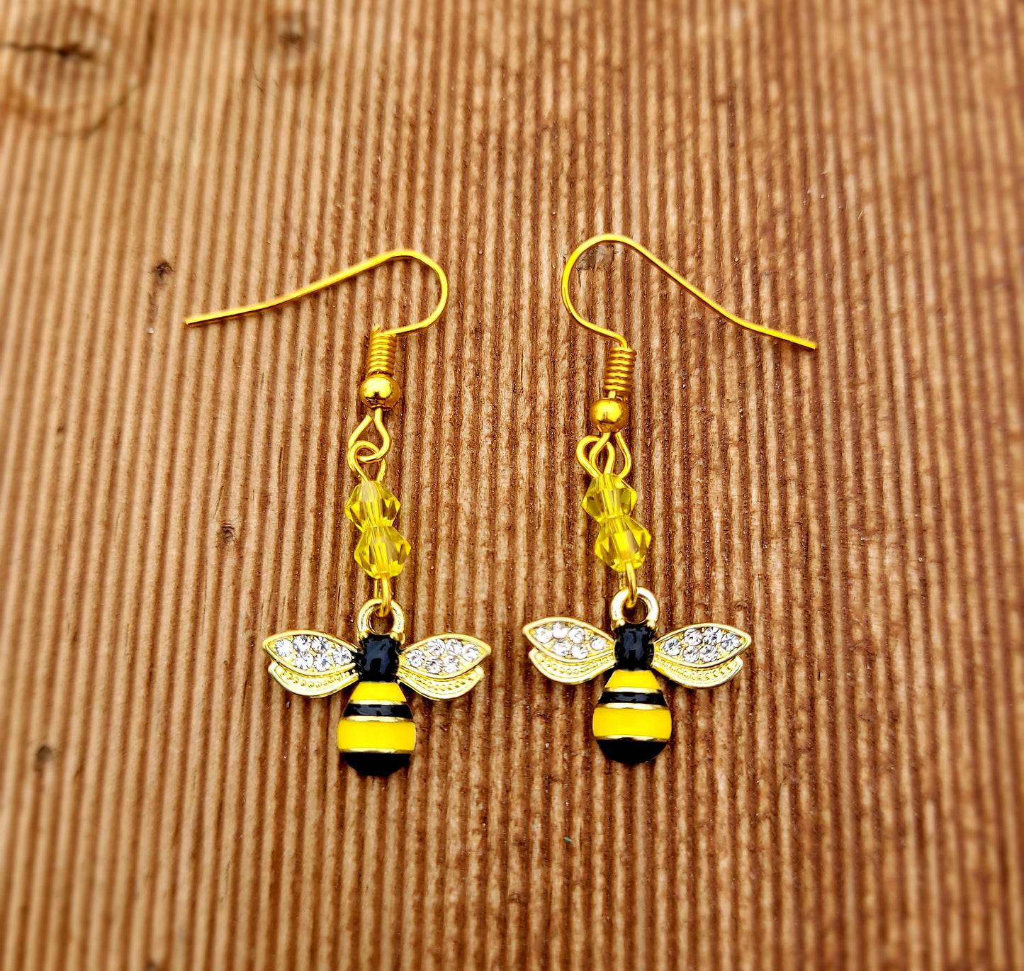 Golden Bee and Crystal Earrings