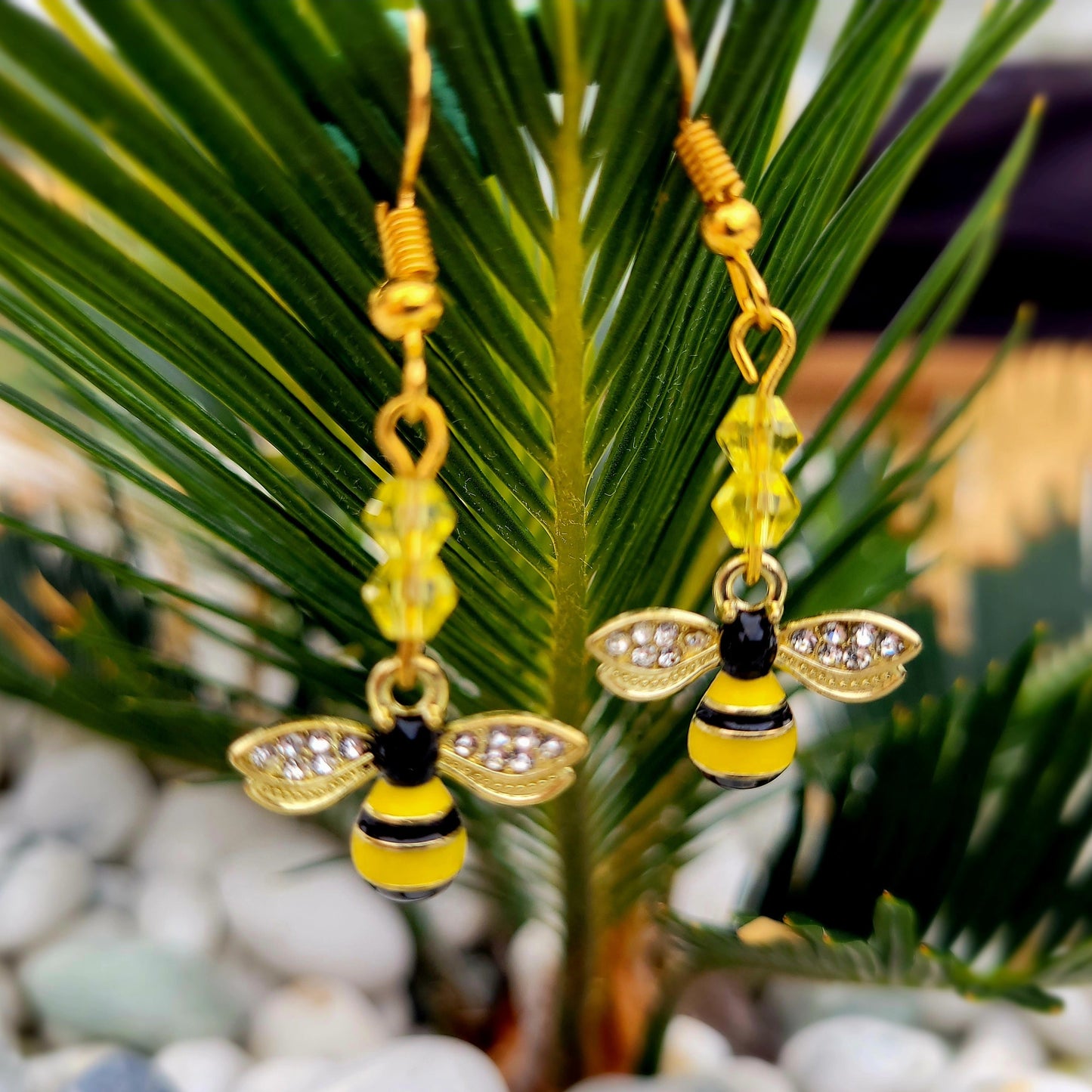 Golden Bee and Crystal Earrings