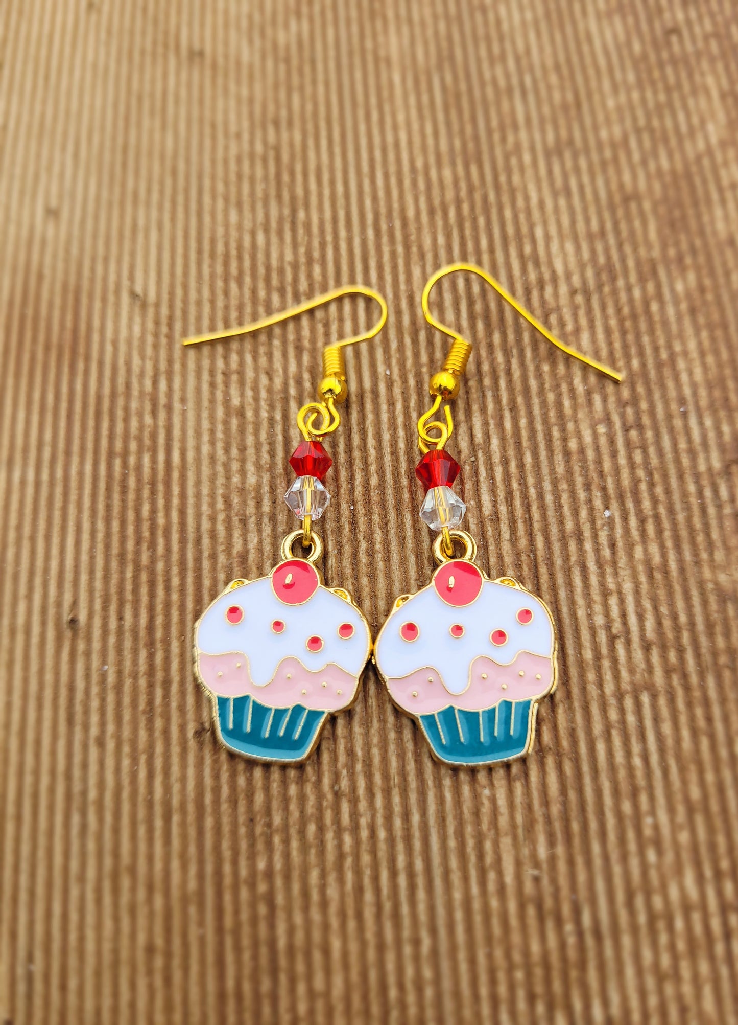 Golden Cupcake and Crystal Earrings