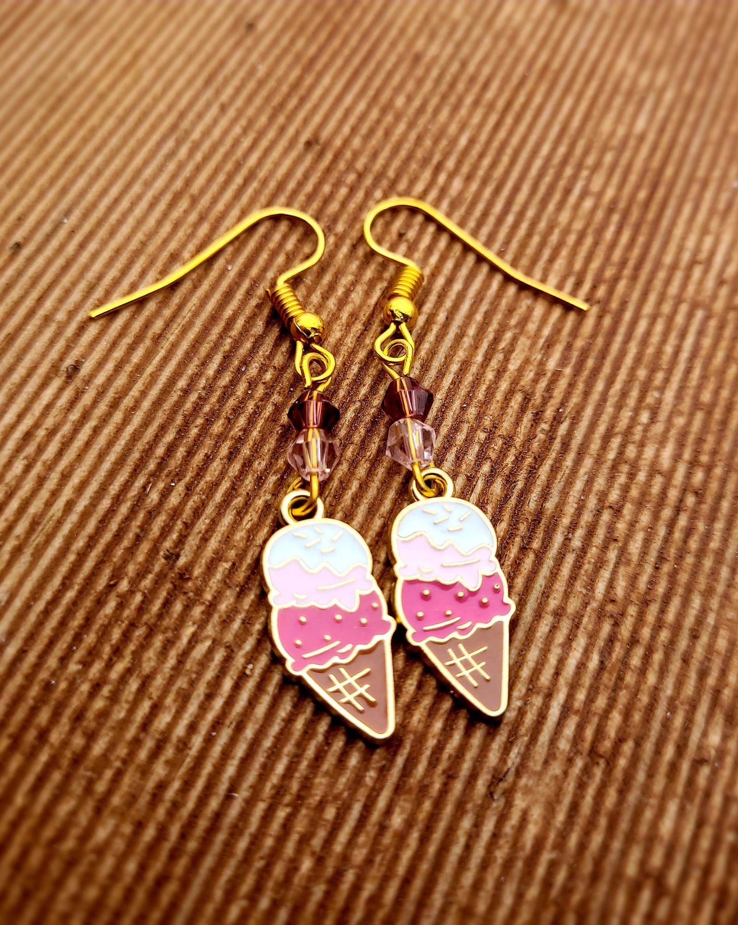 Golden Ice cream and Crystal Earrings