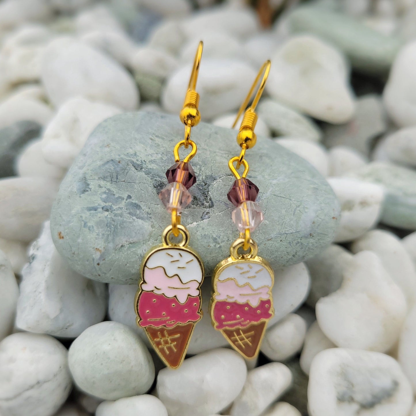 Golden Ice cream and Crystal Earrings