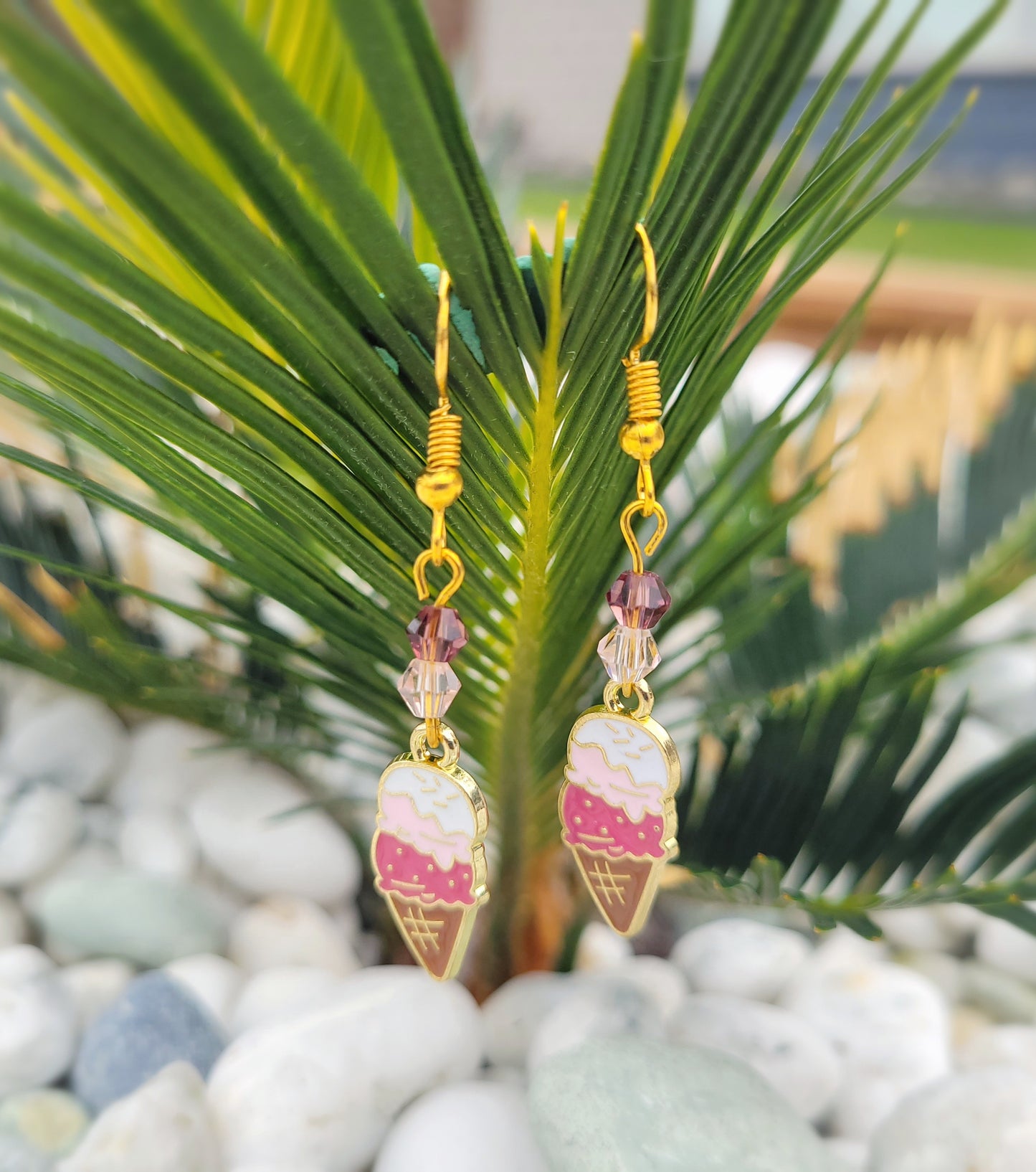 Golden Ice cream and Crystal Earrings