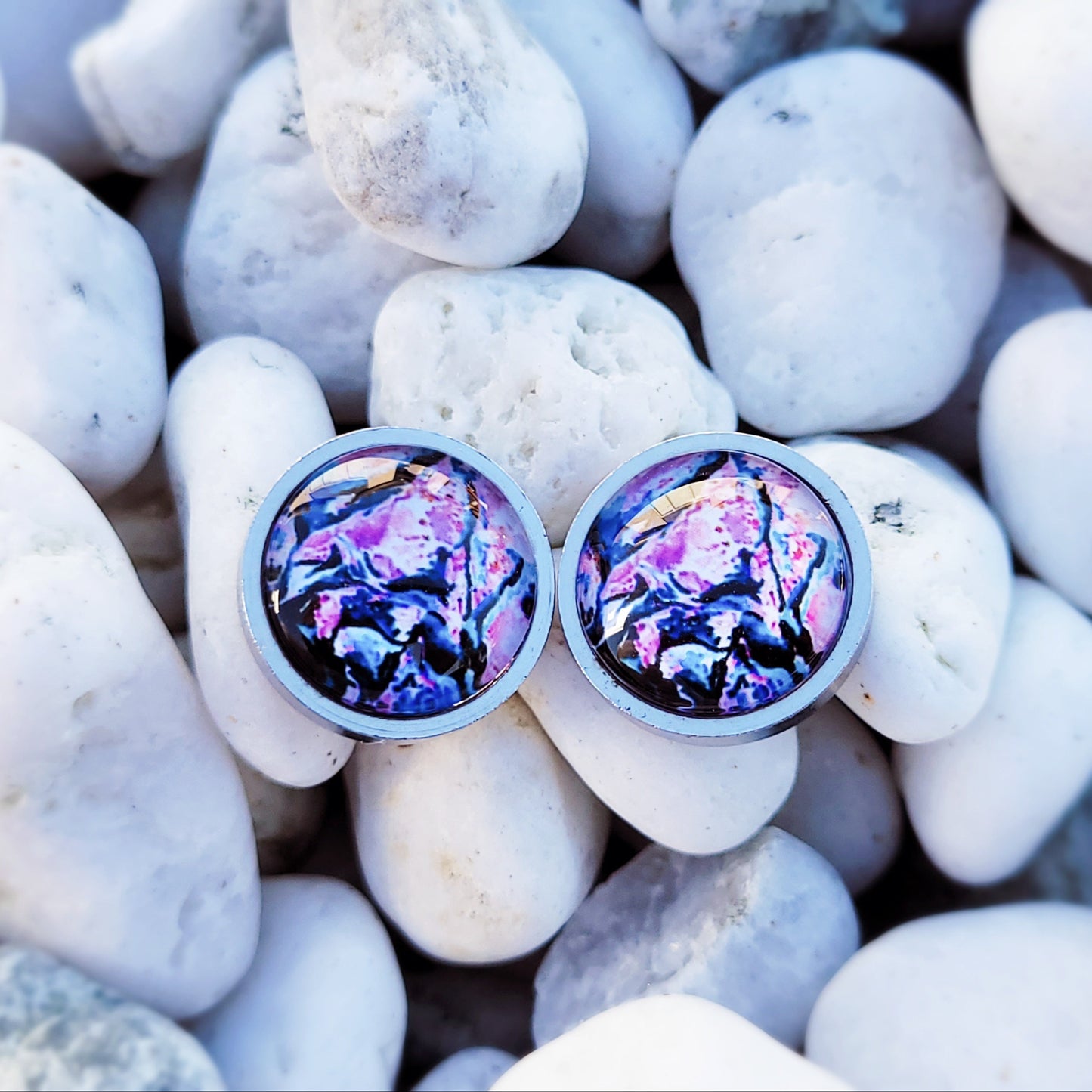 Pink & Blue Swirl Stud Earrings