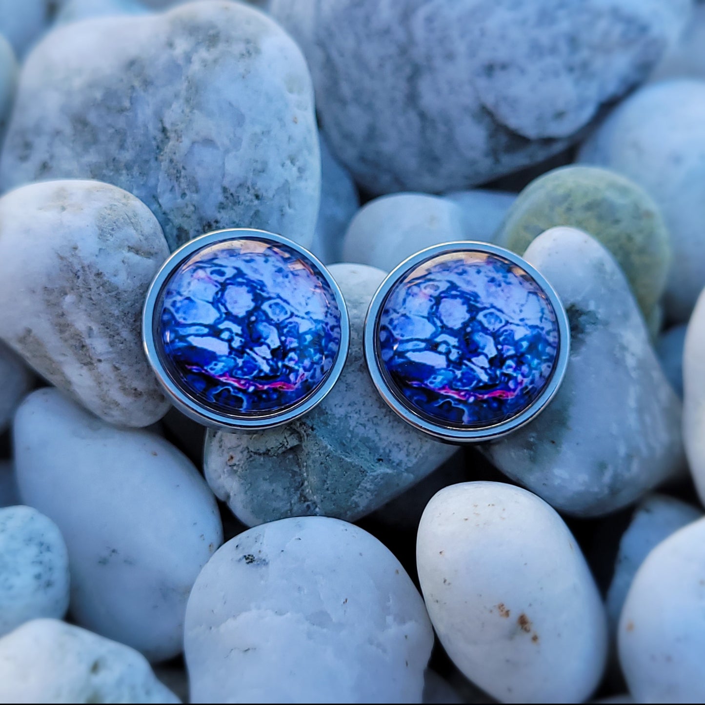 Blue, Purple & Silver Bubbles Stud Earrings