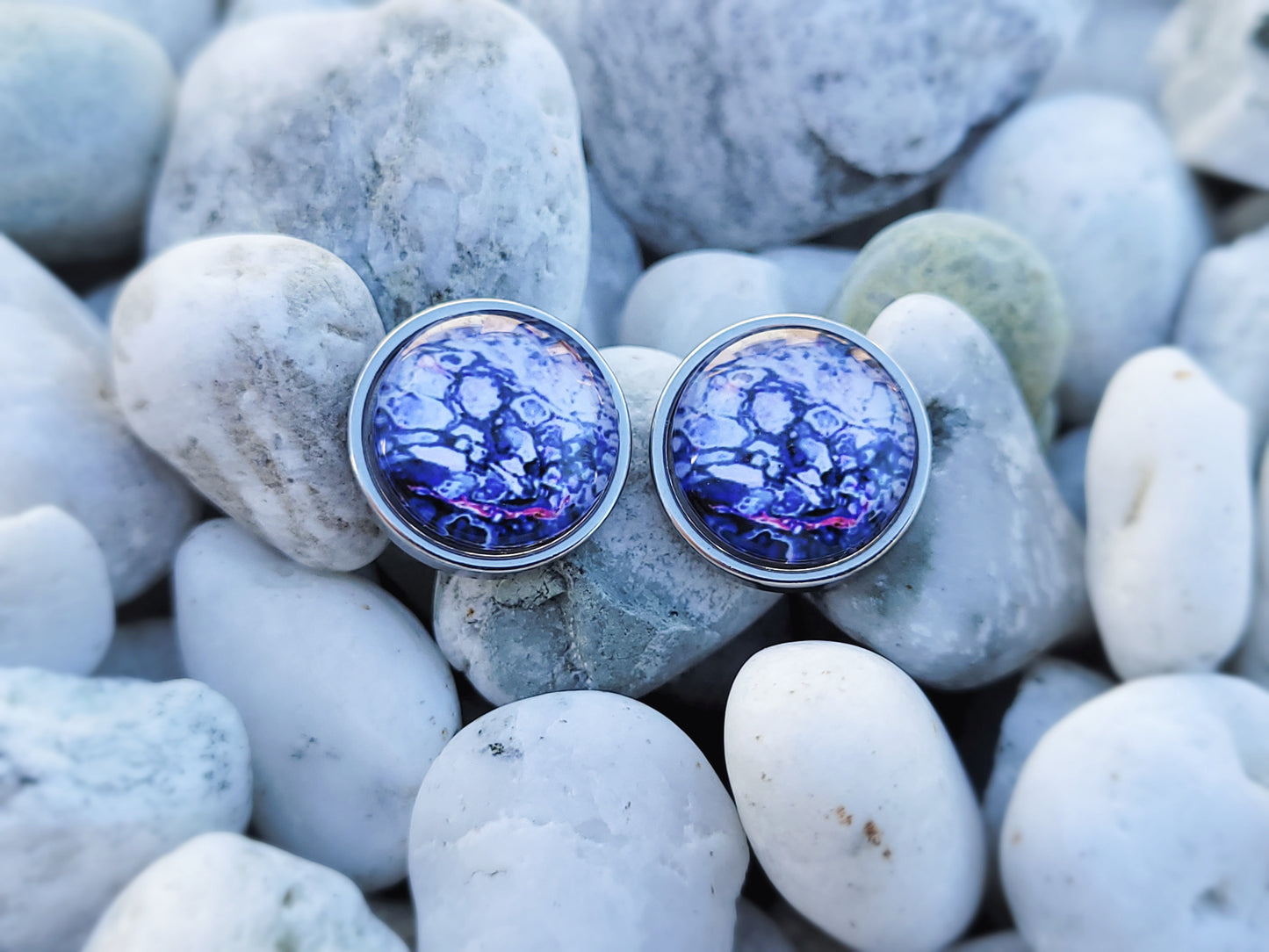 Blue, Purple & Silver Bubbles Stud Earrings