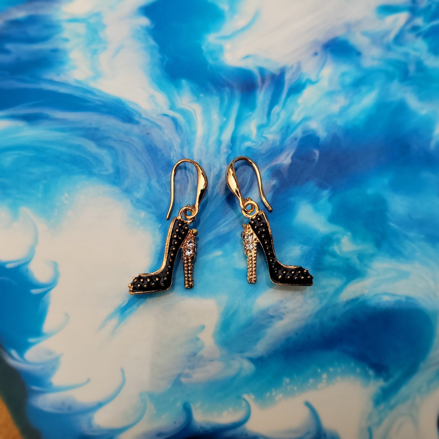 Gold & Black High-heeled Shoes Earrings