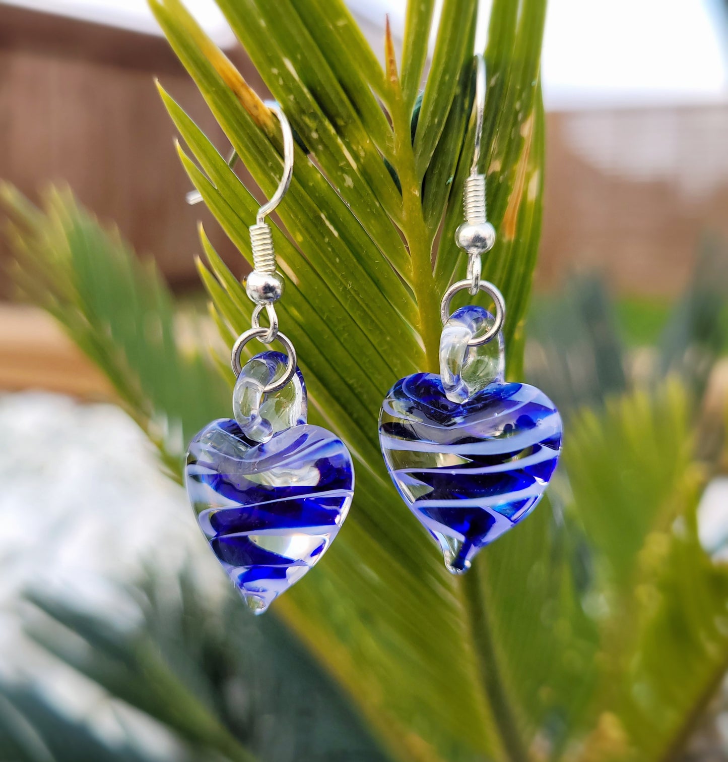 Blue Heart Glass Necklace and Earrings Set