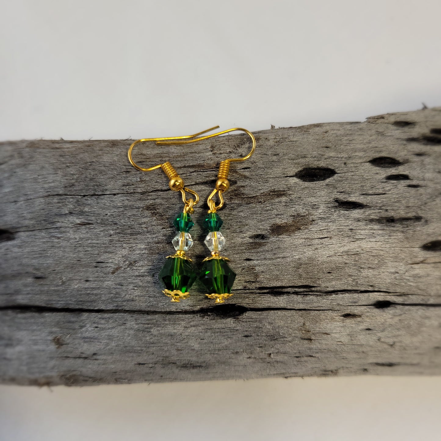 Green Crystal & Gold Earrings