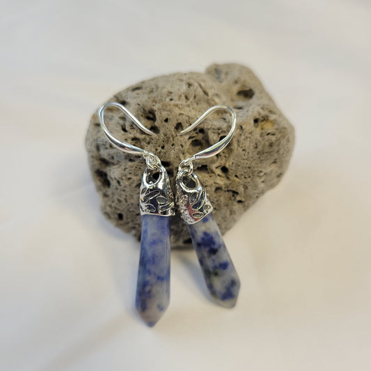 Blue Sodalite Crystal & Silver Earrings