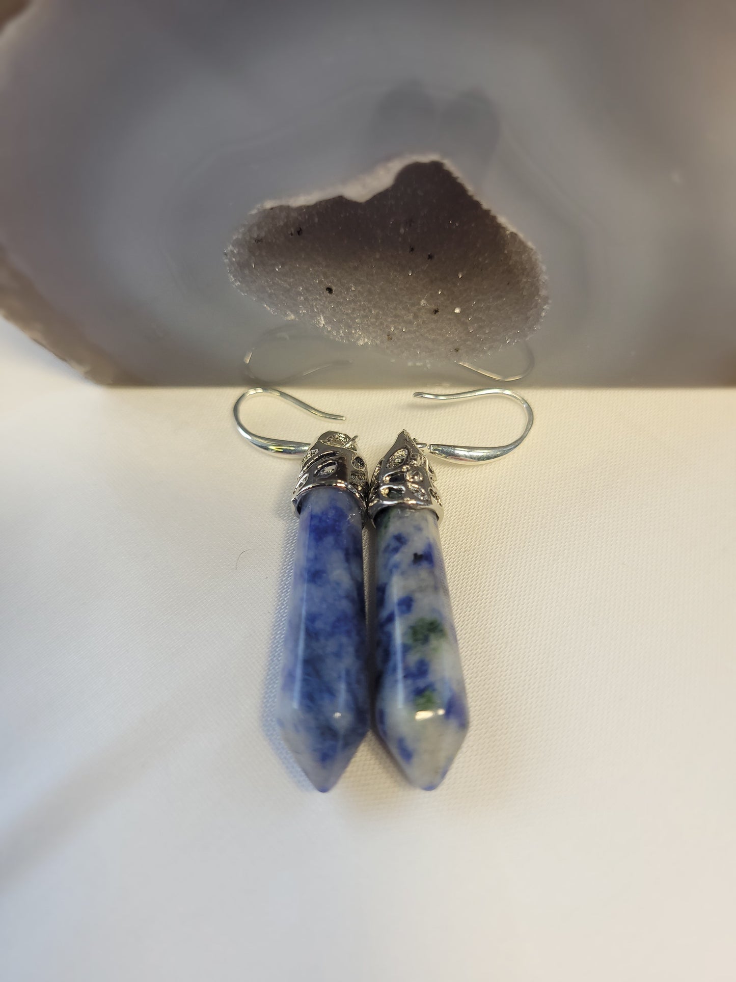 Blue Sodalite Crystal & Silver Earrings