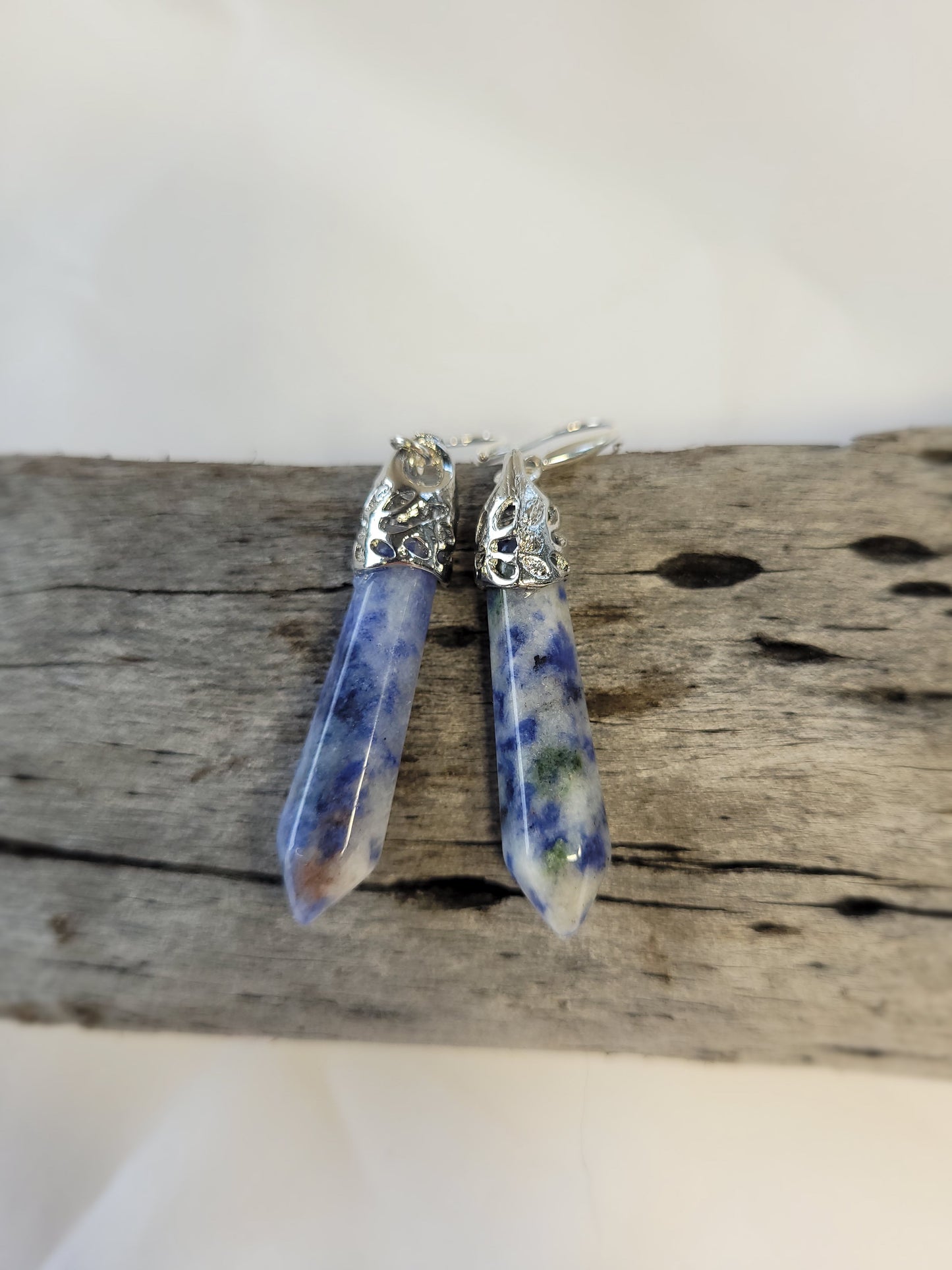 Blue Sodalite Crystal & Silver Earrings