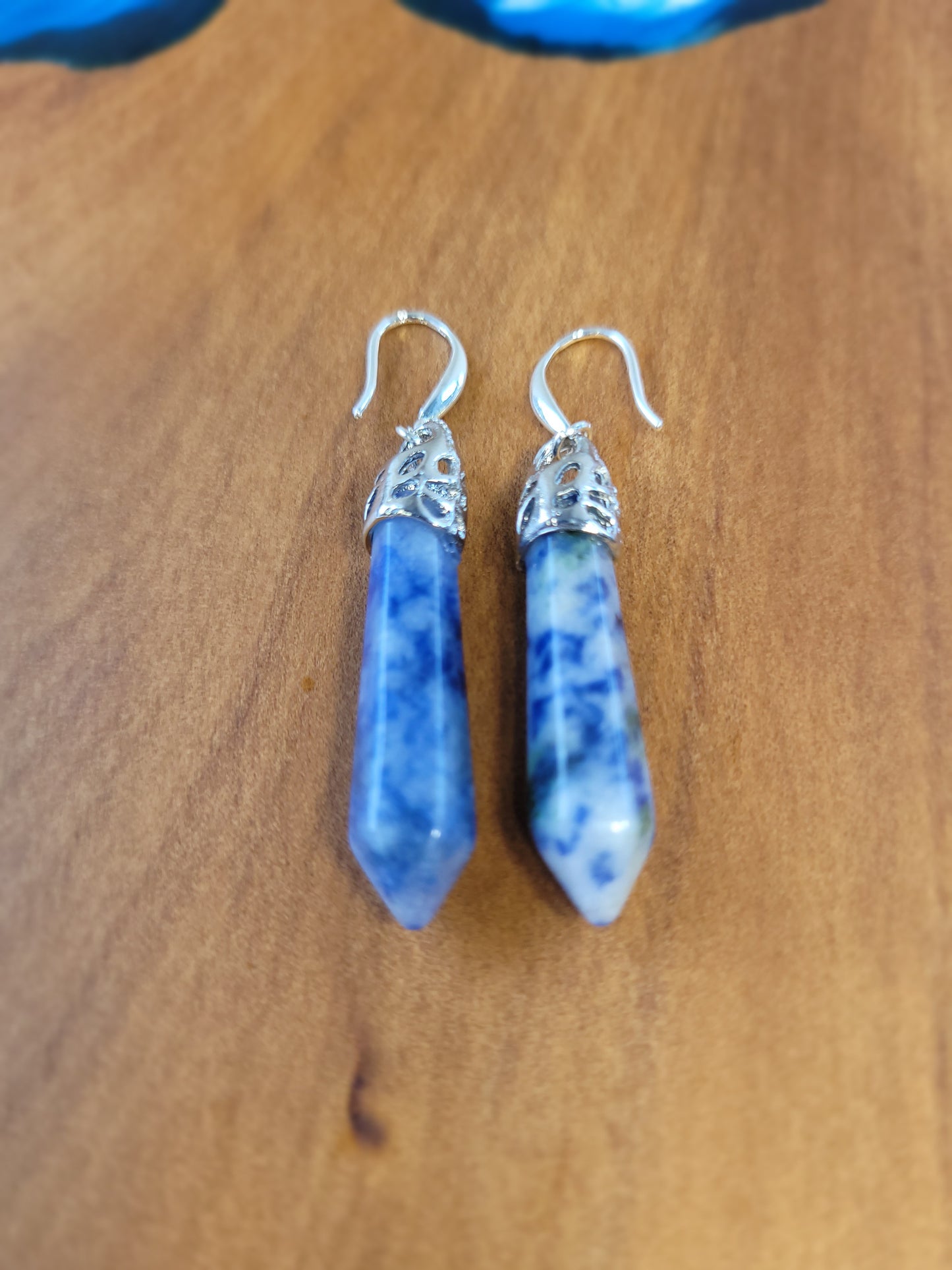 Blue Sodalite Crystal & Silver Earrings