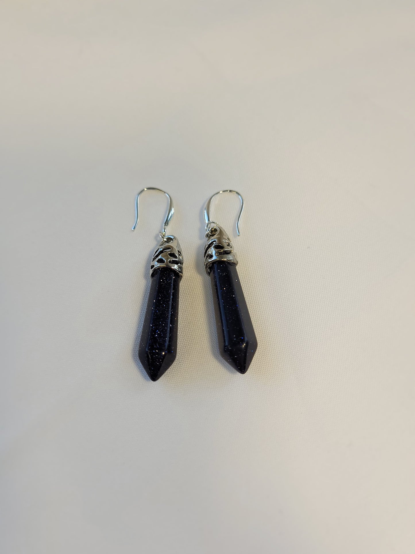 Blue Goldstone Crystal & Silver Earrings