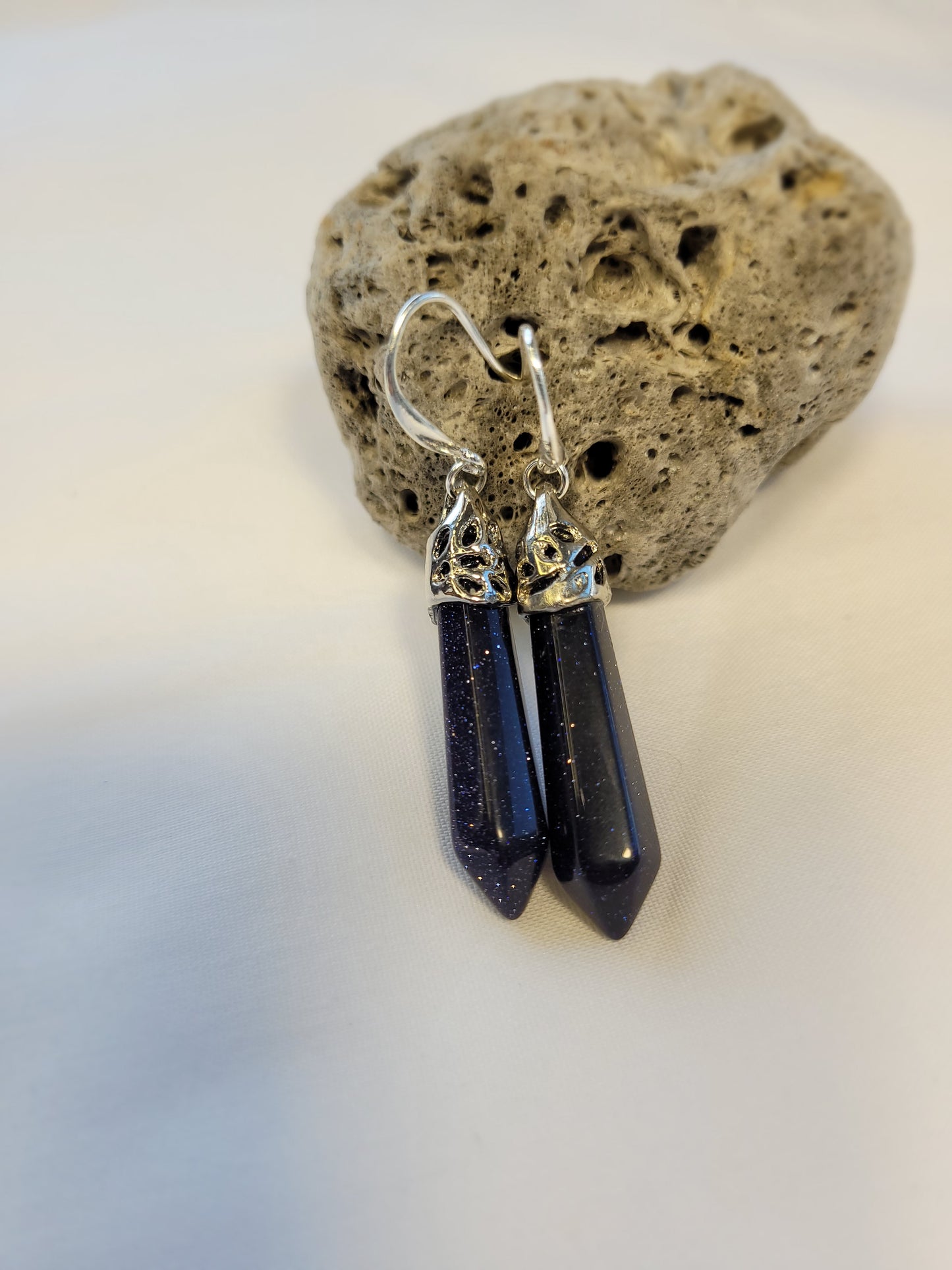 Blue Goldstone Crystal & Silver Earrings