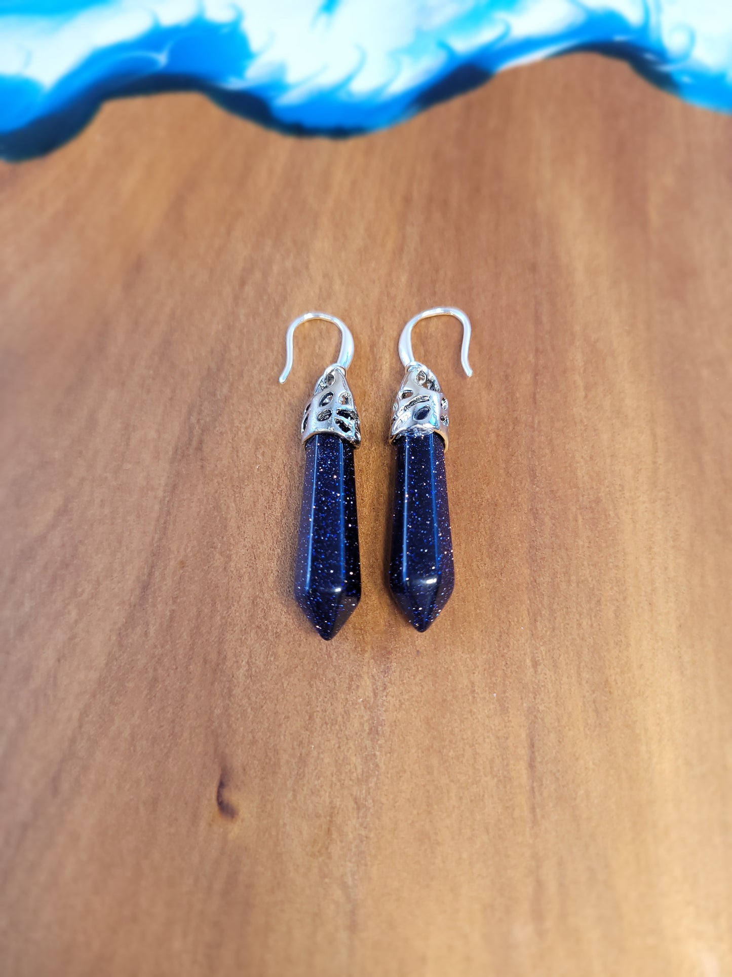 Blue Goldstone Crystal & Silver Earrings