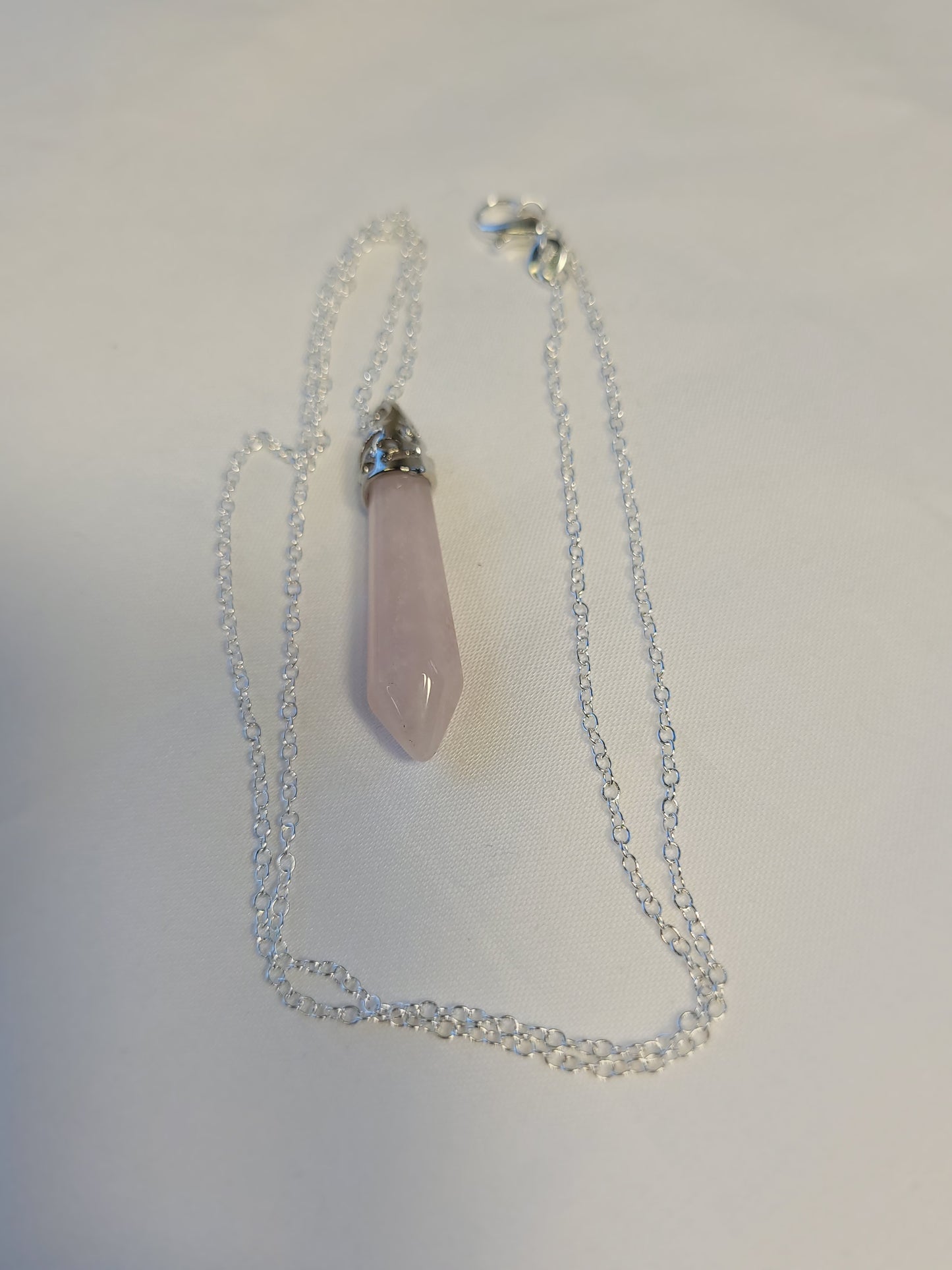 Rose quartz crystal & silver chain necklace