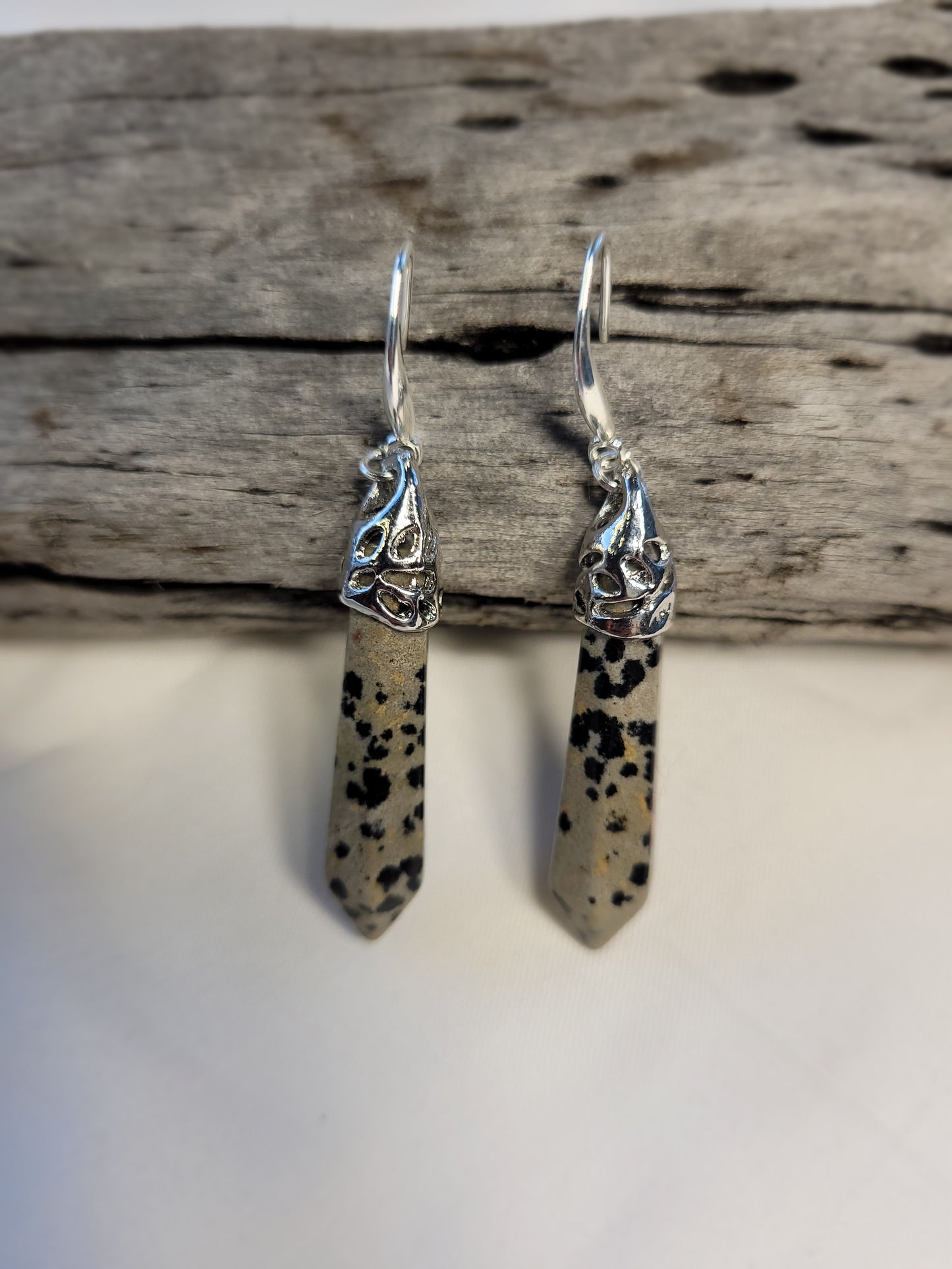 Dalmatian jasper Crystal & Silver Earrings