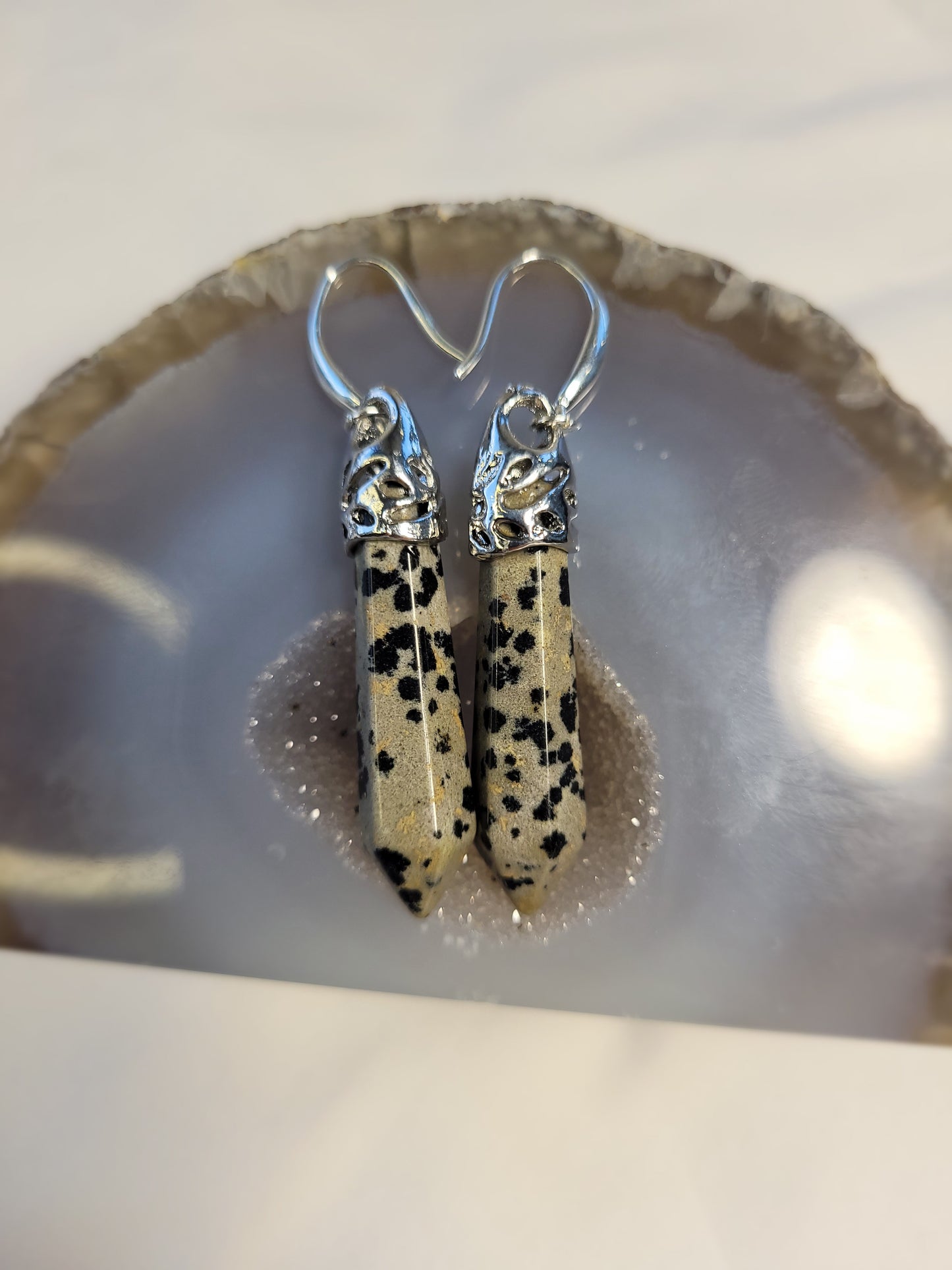 Dalmatian jasper Crystal & Silver Earrings