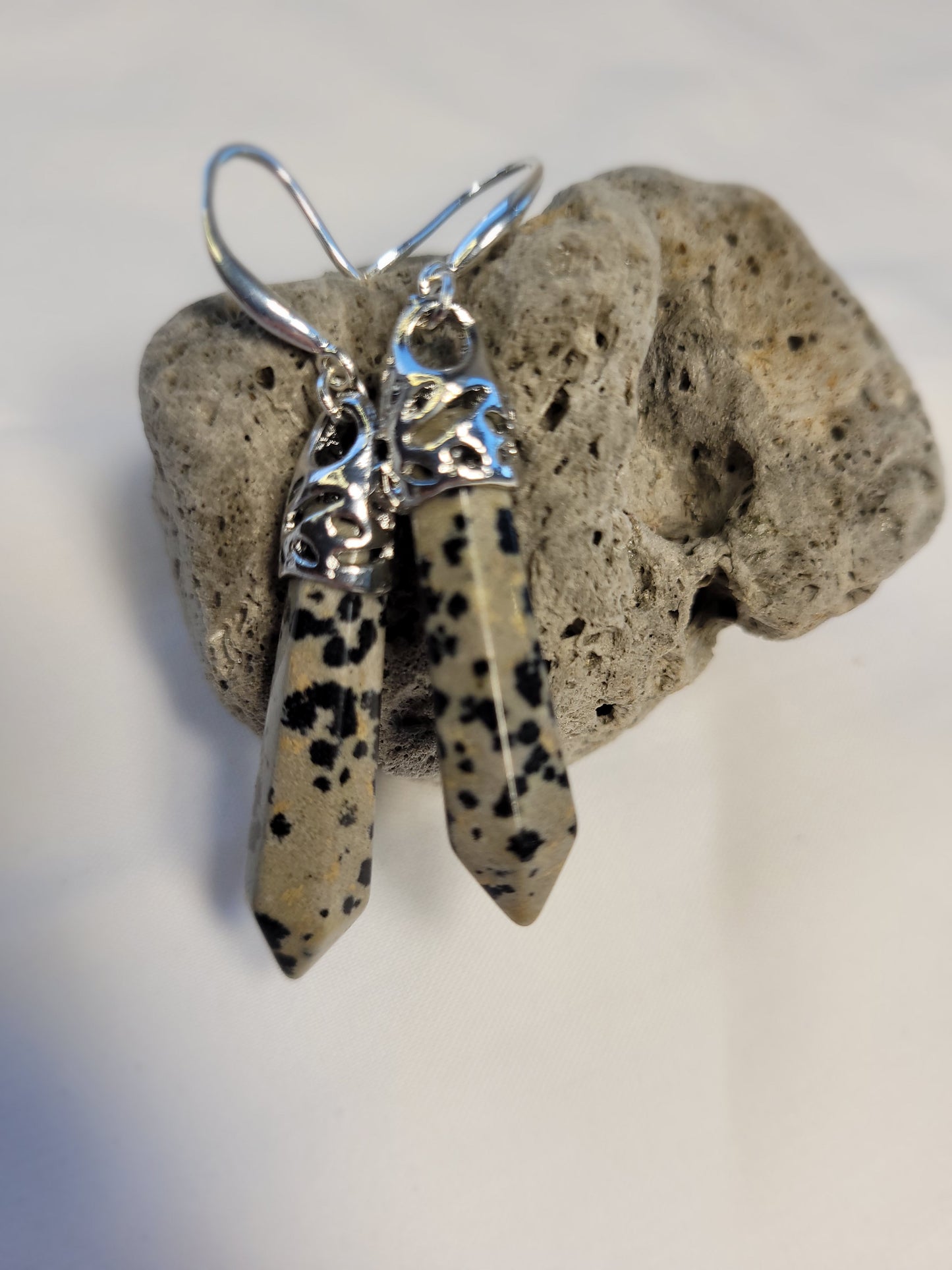 Dalmatian jasper Crystal & Silver Earrings