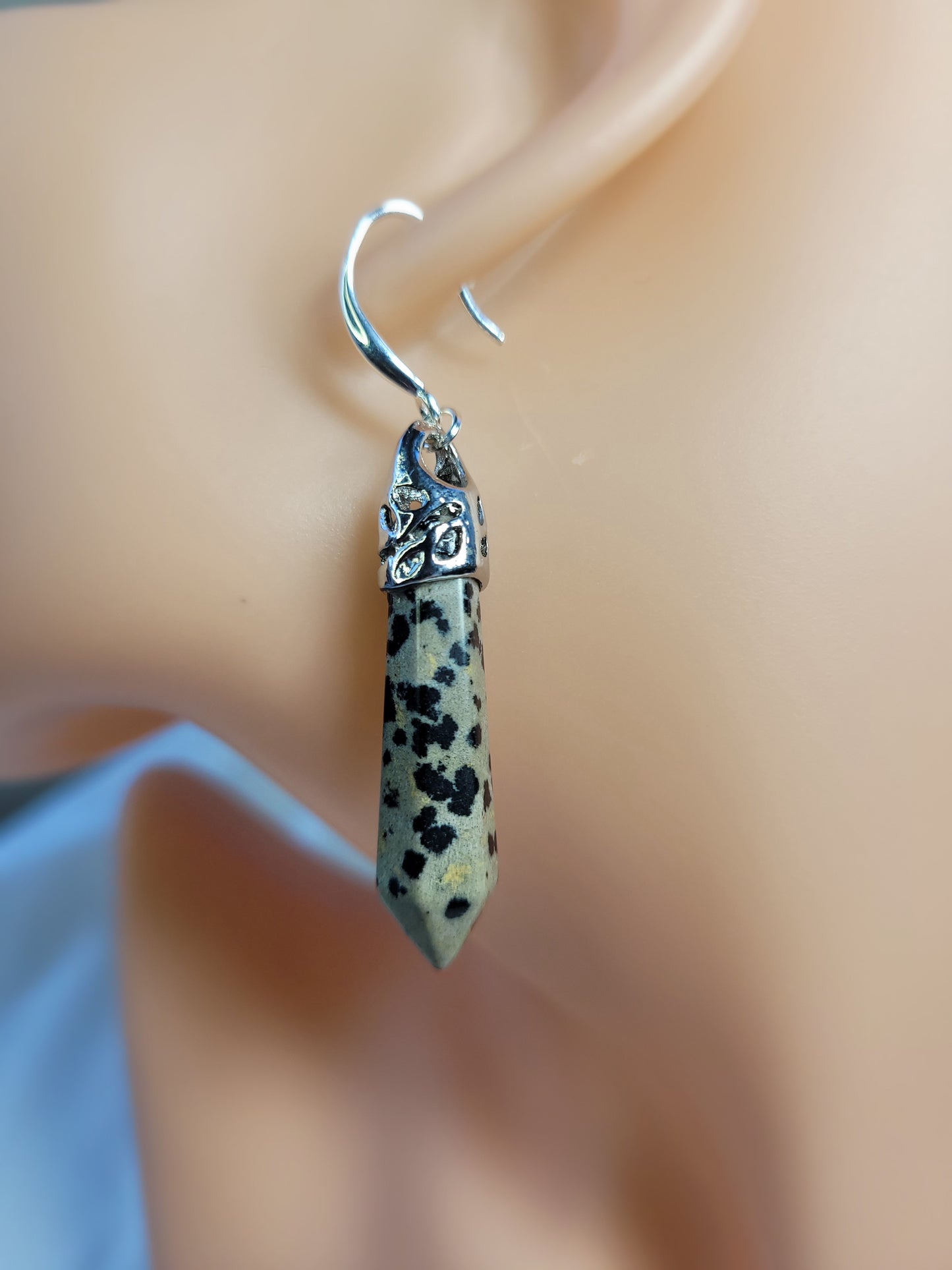 Dalmatian jasper Crystal & Silver Earrings