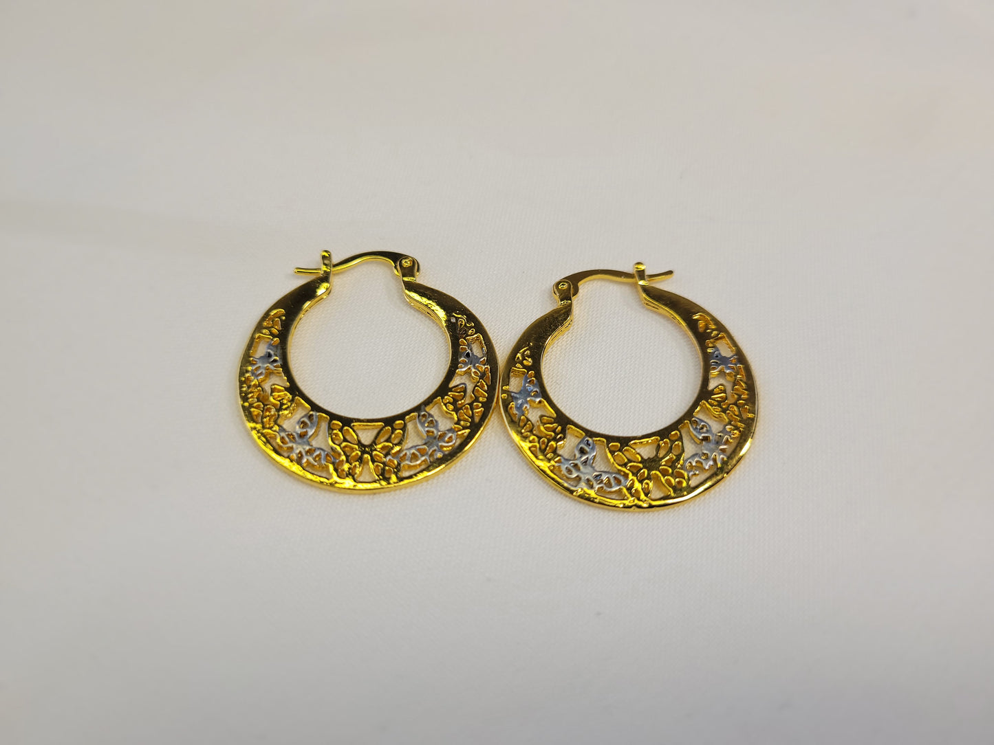 Gold Butterflys Inlaid Big Hoop Earrings