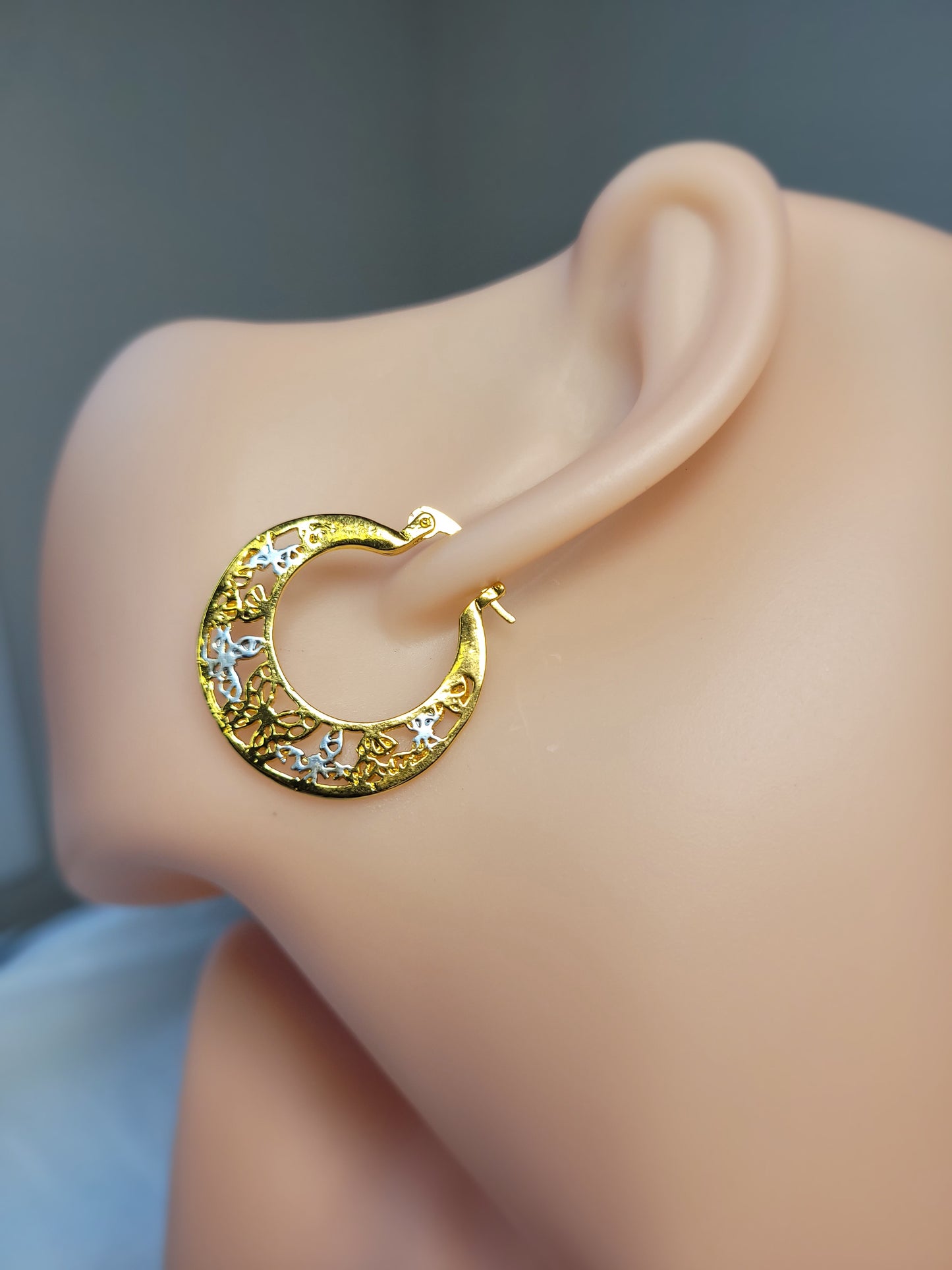 Gold Butterflys Inlaid Big Hoop Earrings