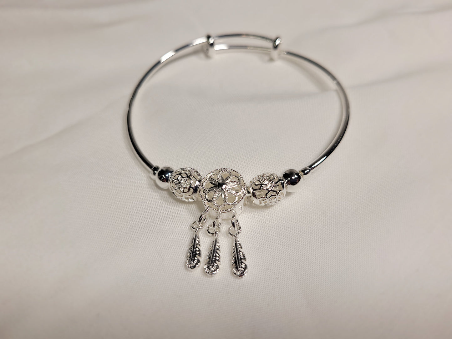 Silver Dreamcatcher Flower Bangle