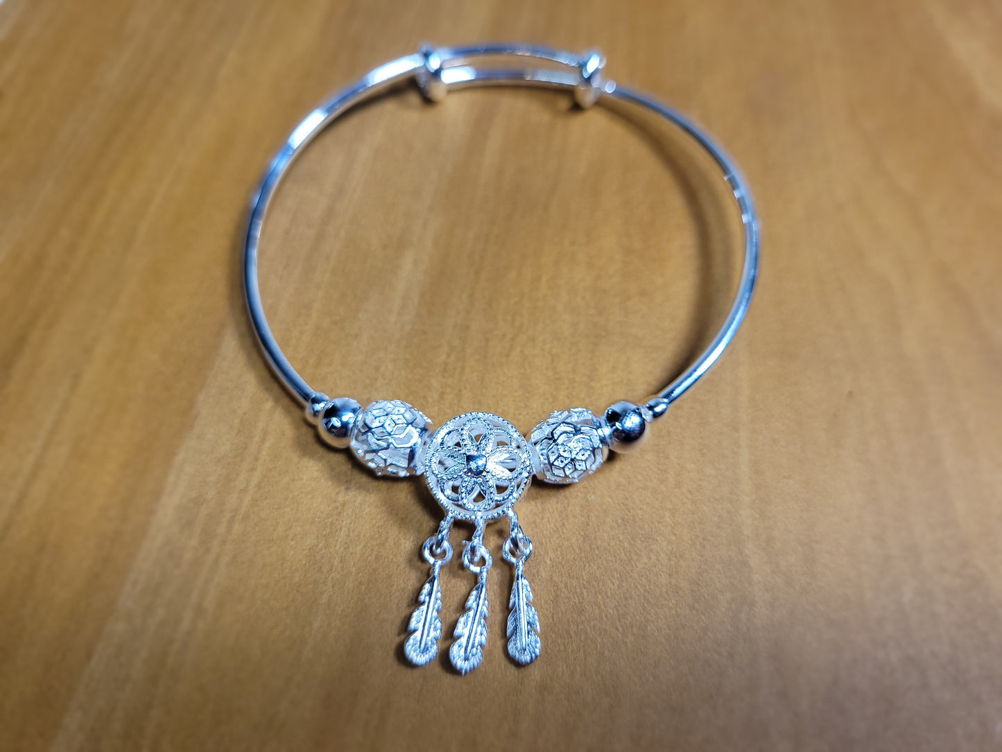 Silver Dreamcatcher Flower Bangle