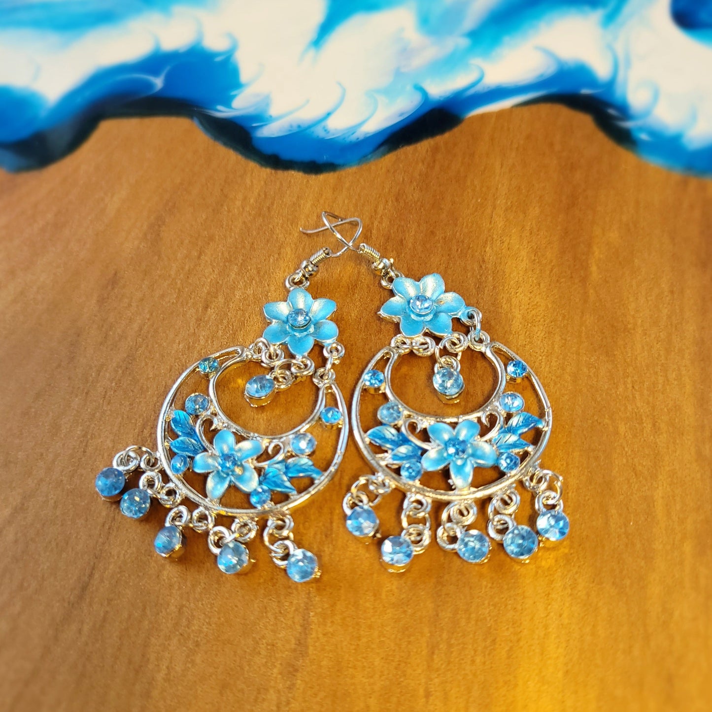 Blue Flower Dangle Earrings