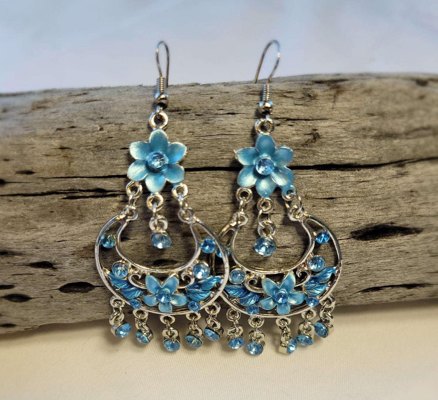 Blue Flower Dangle Earrings