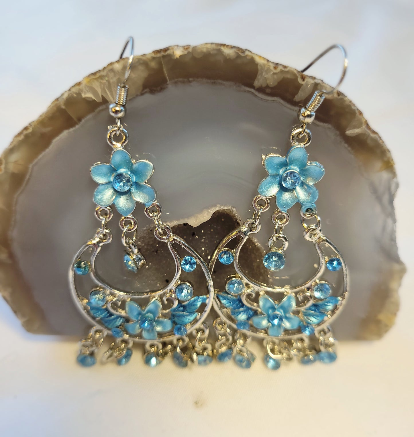 Blue Flower Dangle Earrings