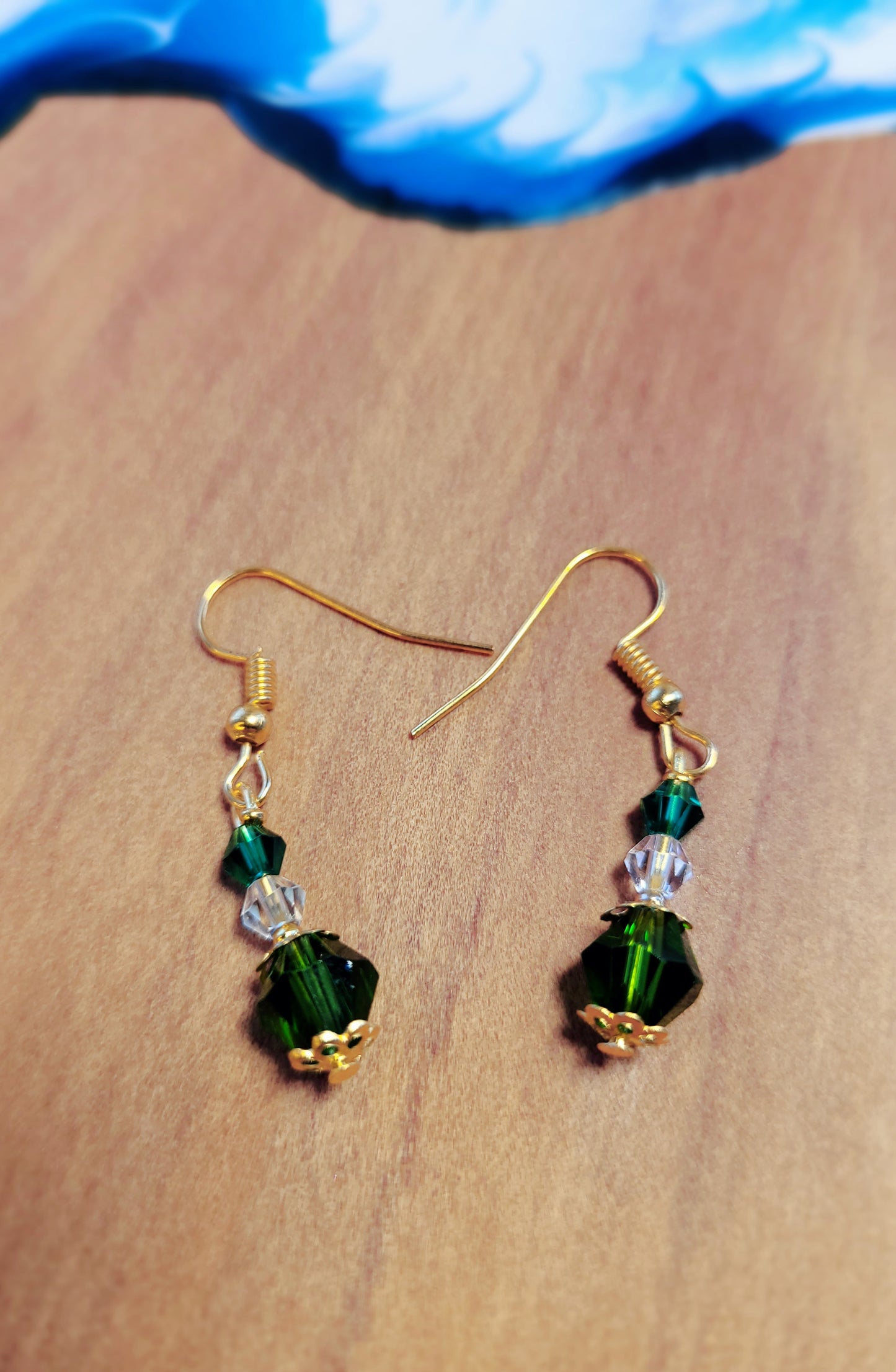 Green Crystal & Gold Earrings