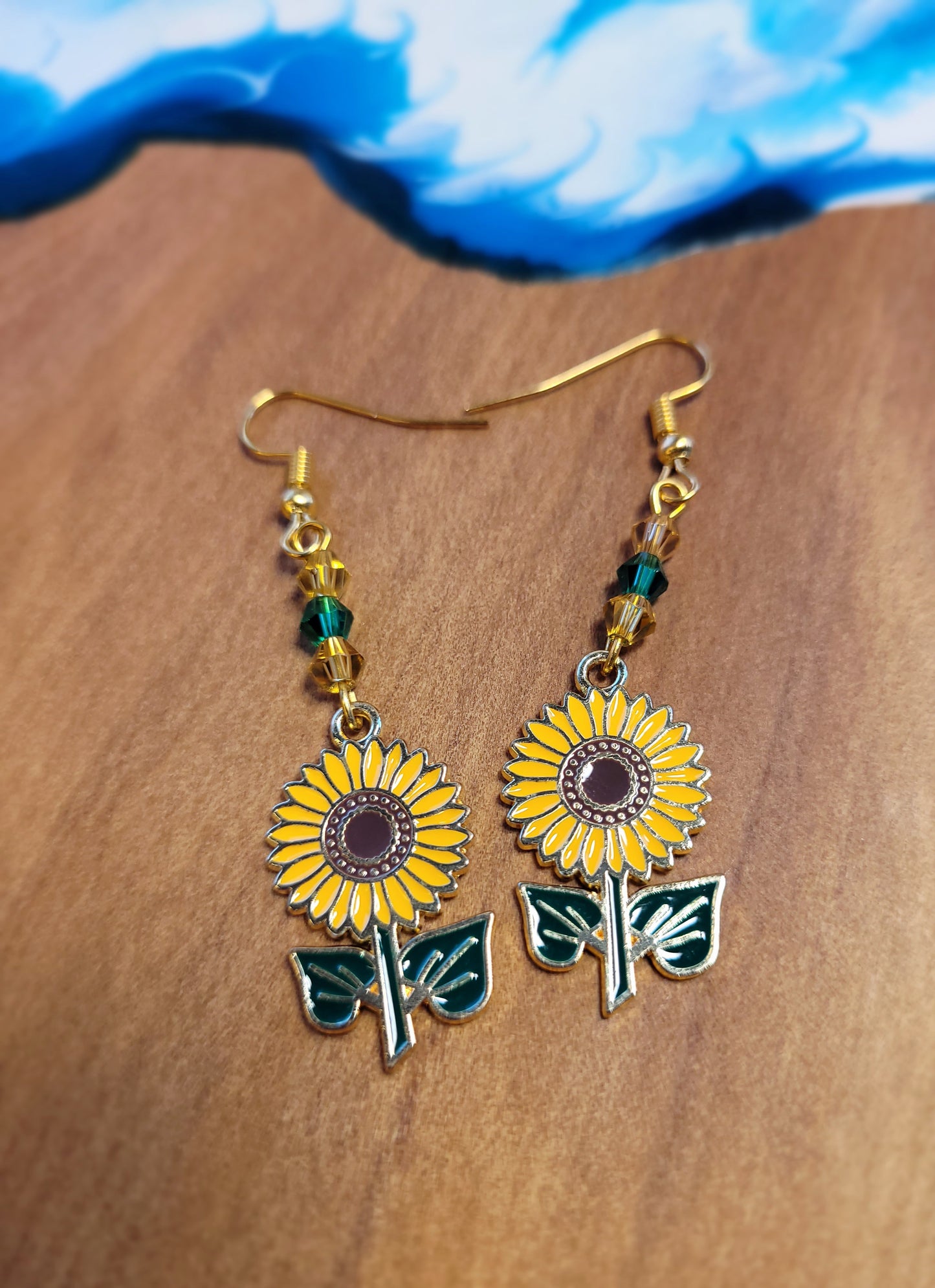 Sunflower and Crystal Earrings