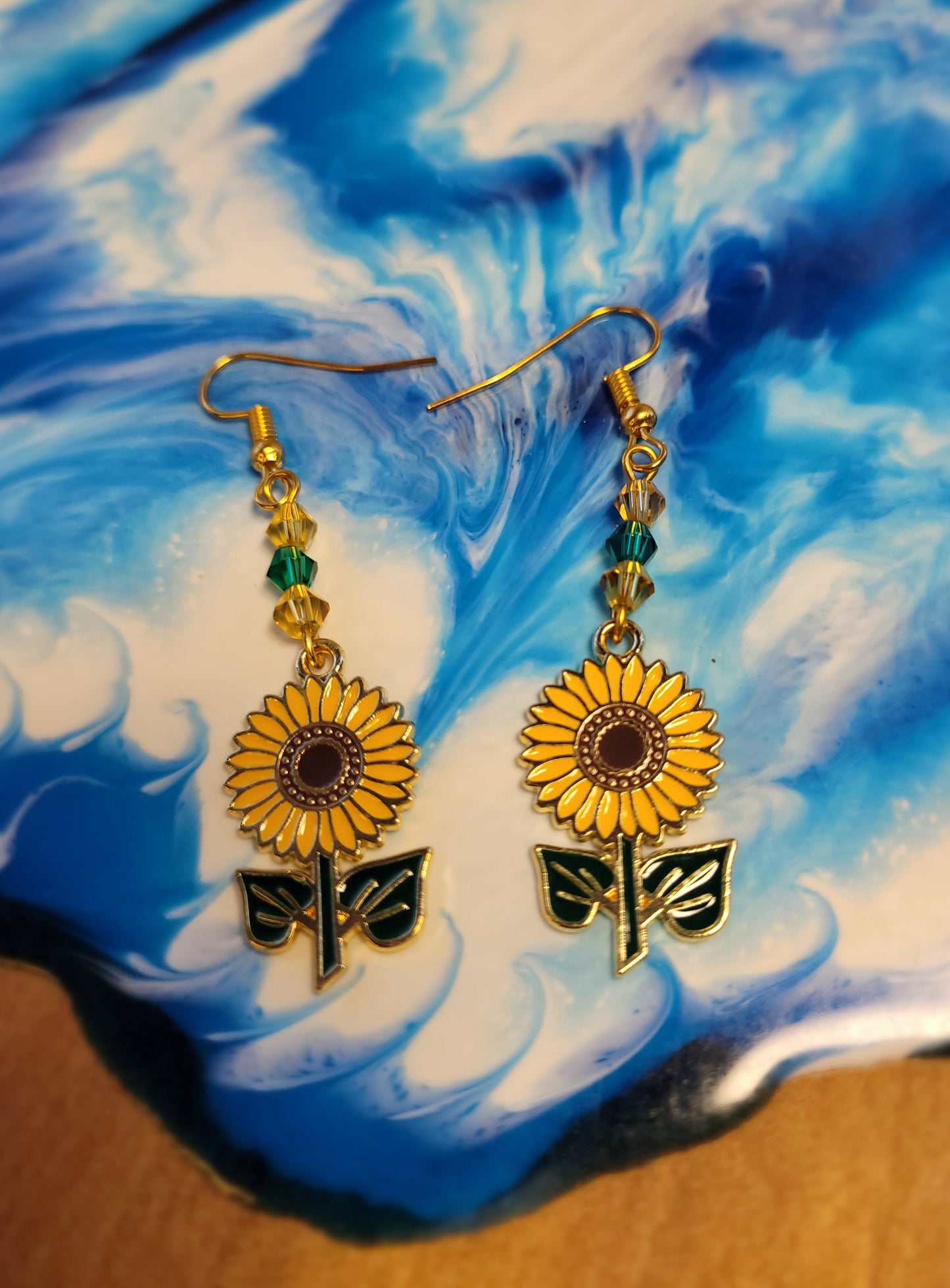 Sunflower and Crystal Earrings