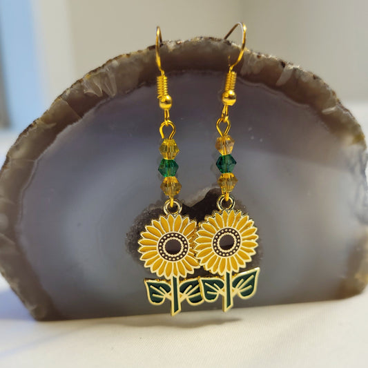 Sunflower and Crystal Earrings