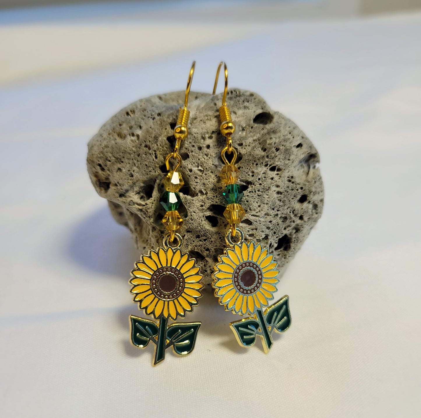 Sunflower and Crystal Earrings