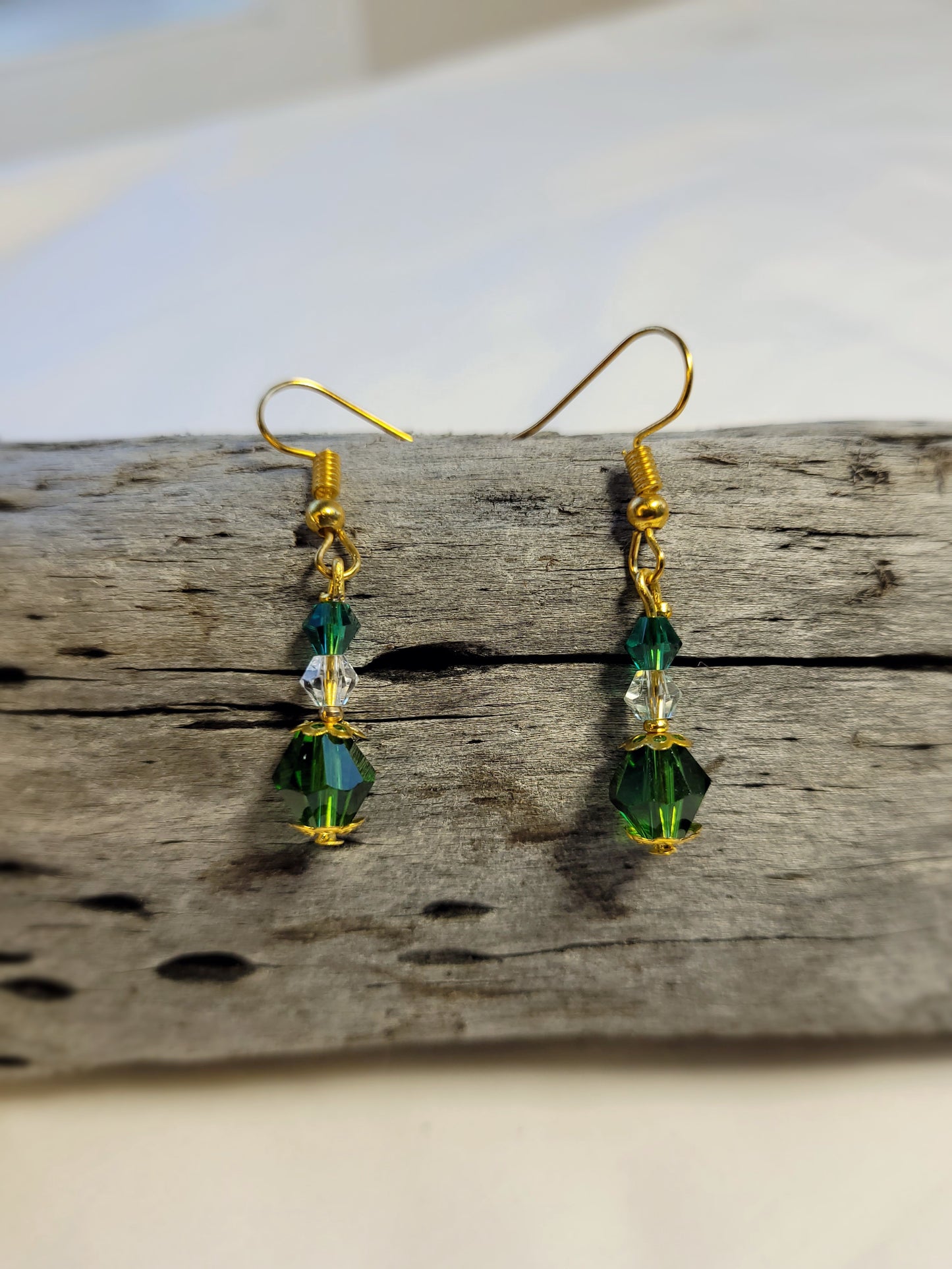 Green Crystal & Gold Earrings