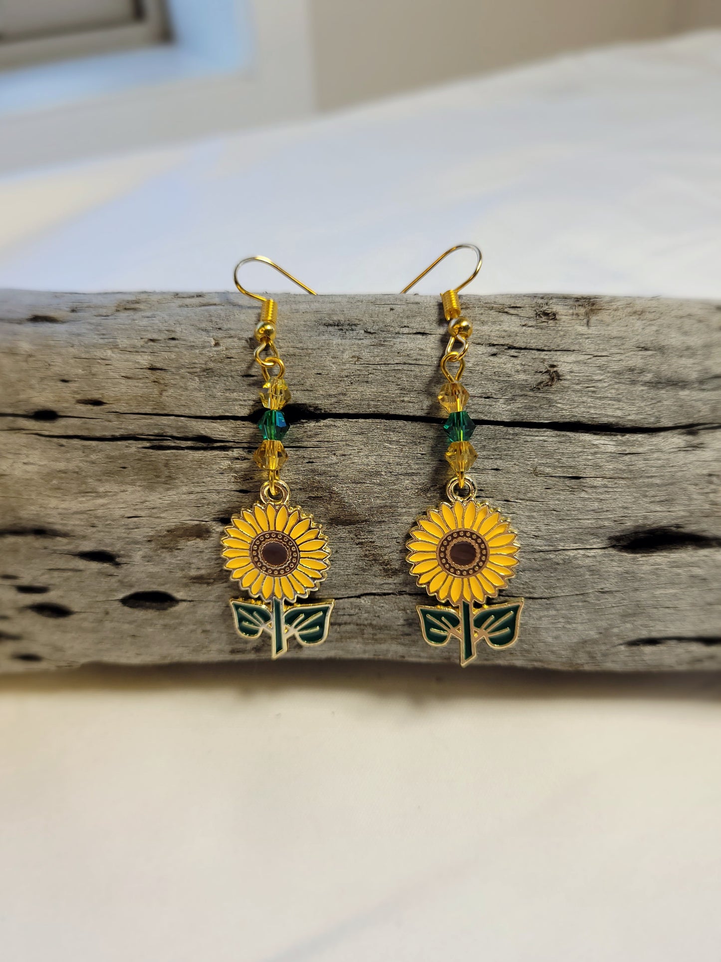 Sunflower and Crystal Earrings