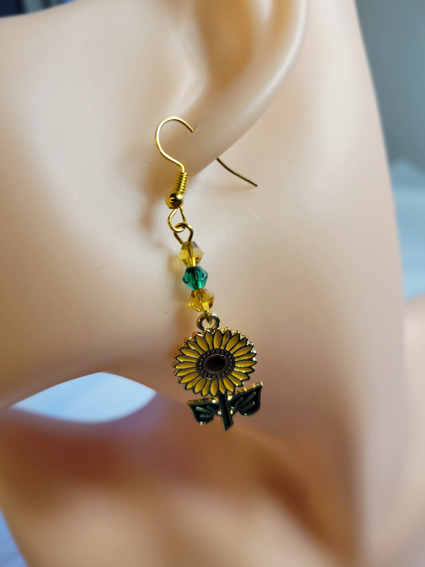 Sunflower and Crystal Earrings