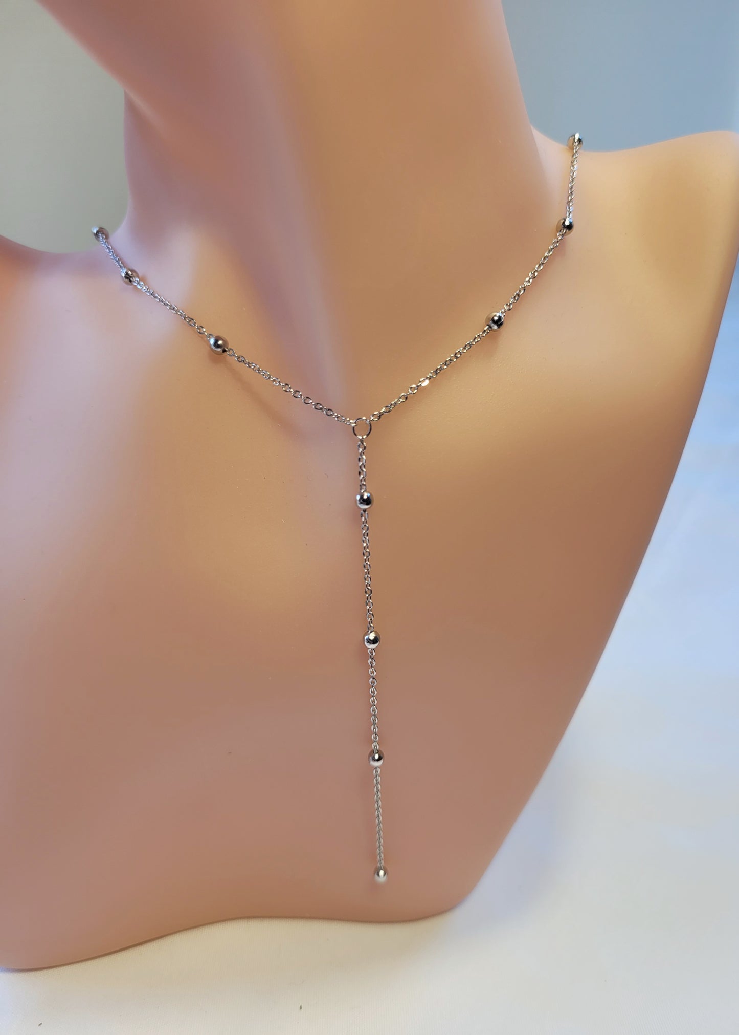 Silver Round Bead Tassel Necklace