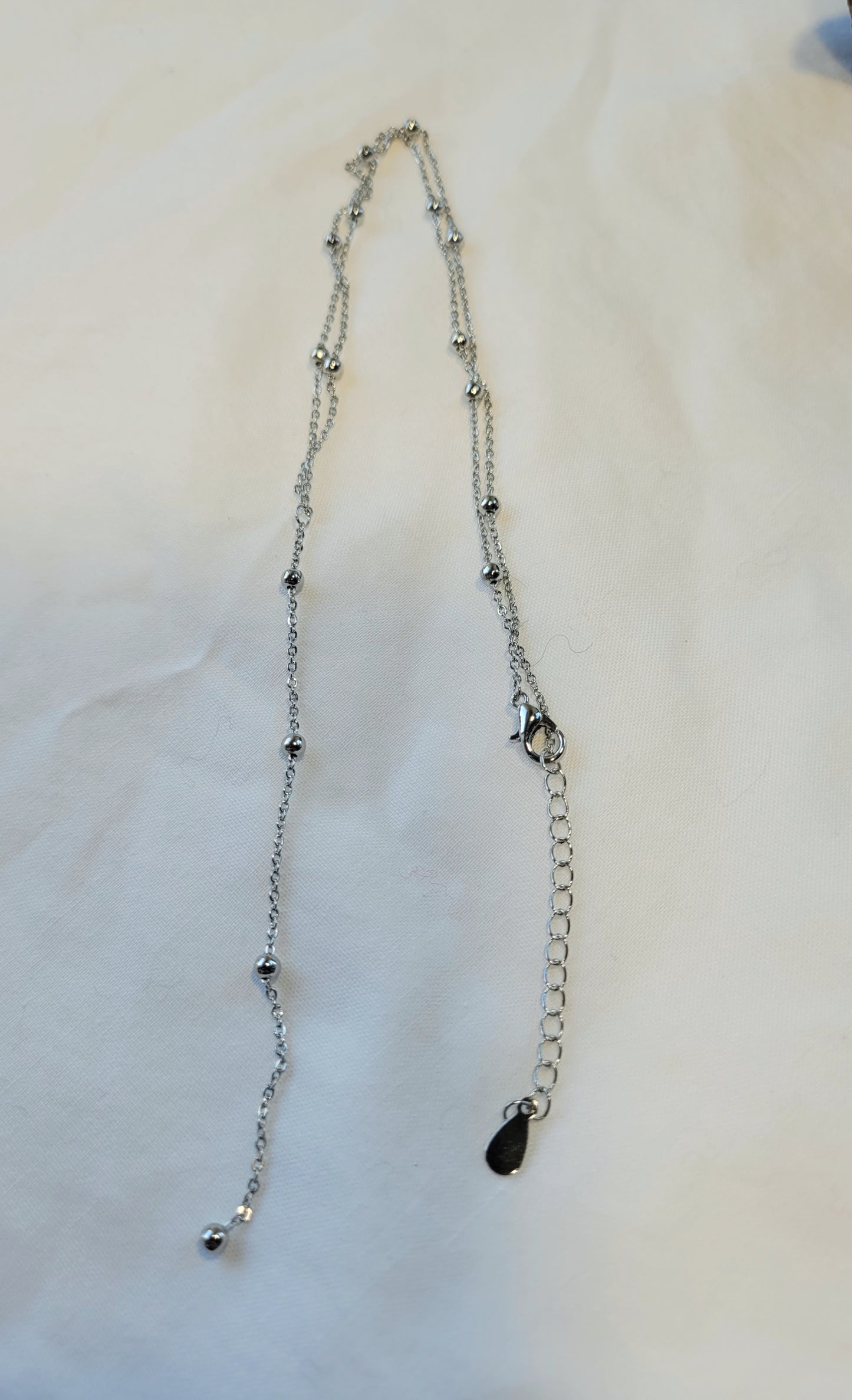 Silver Round Bead Tassel Necklace