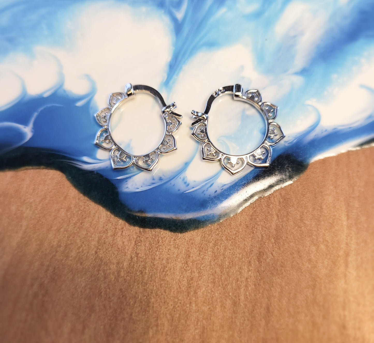 Sterling Silver Lotus Hoop Earrings