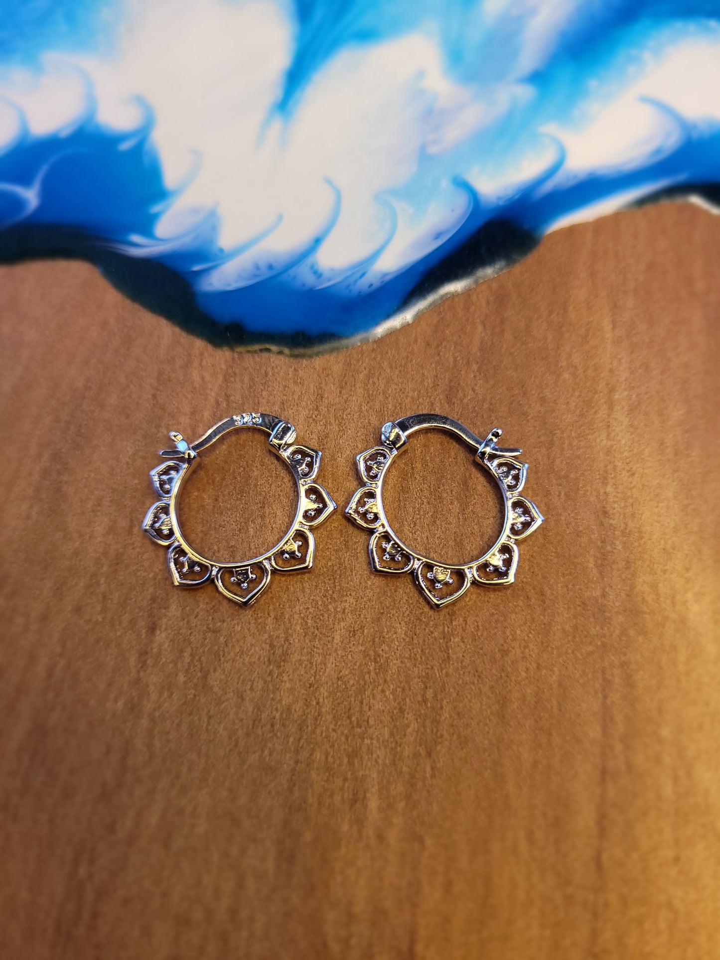 Sterling Silver Lotus Hoop Earrings