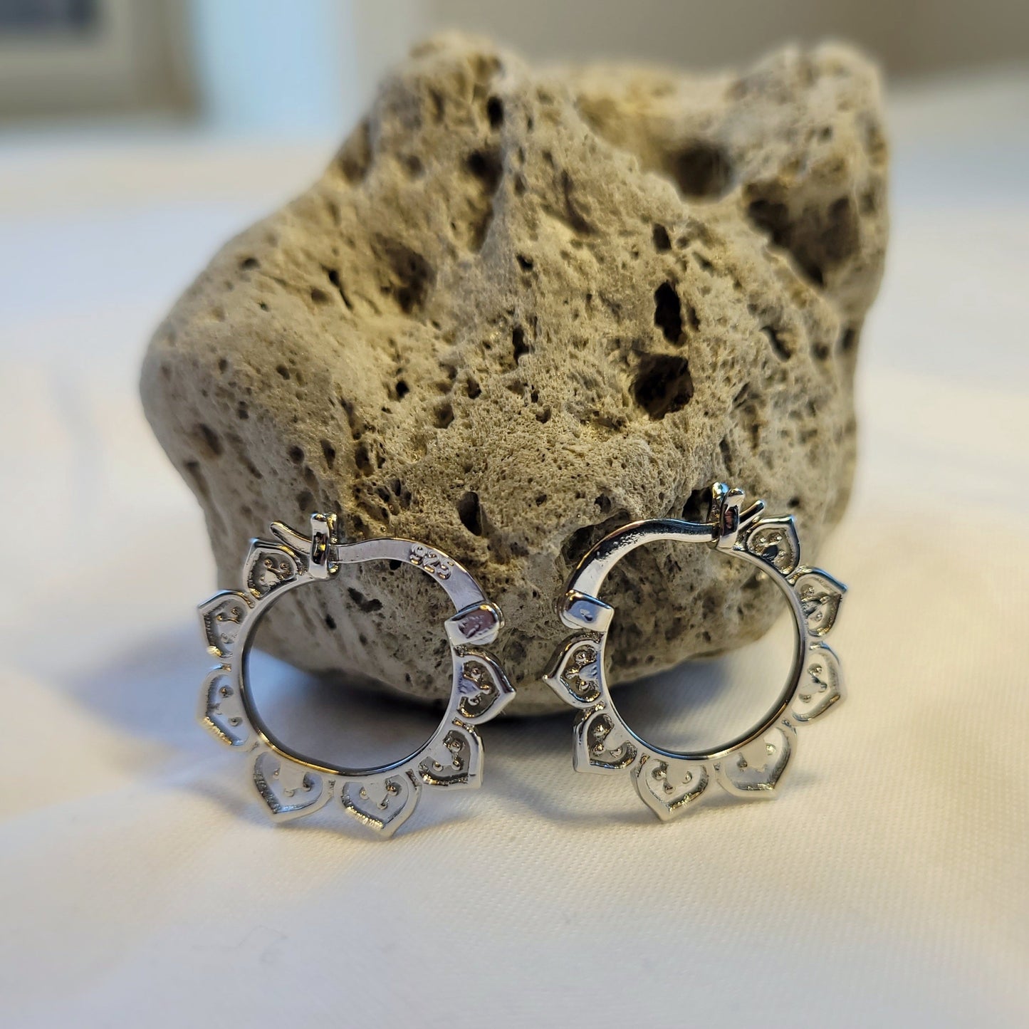 Sterling Silver Lotus Hoop Earrings