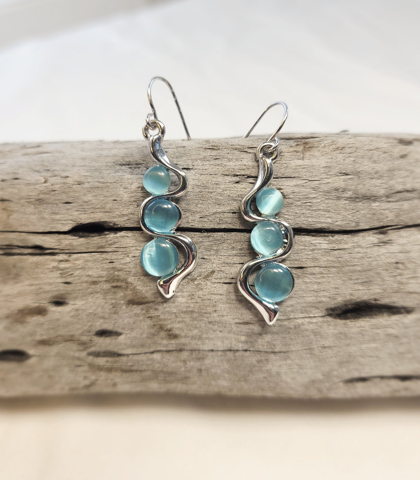 Sliver Curved Blue Moonstone Earring