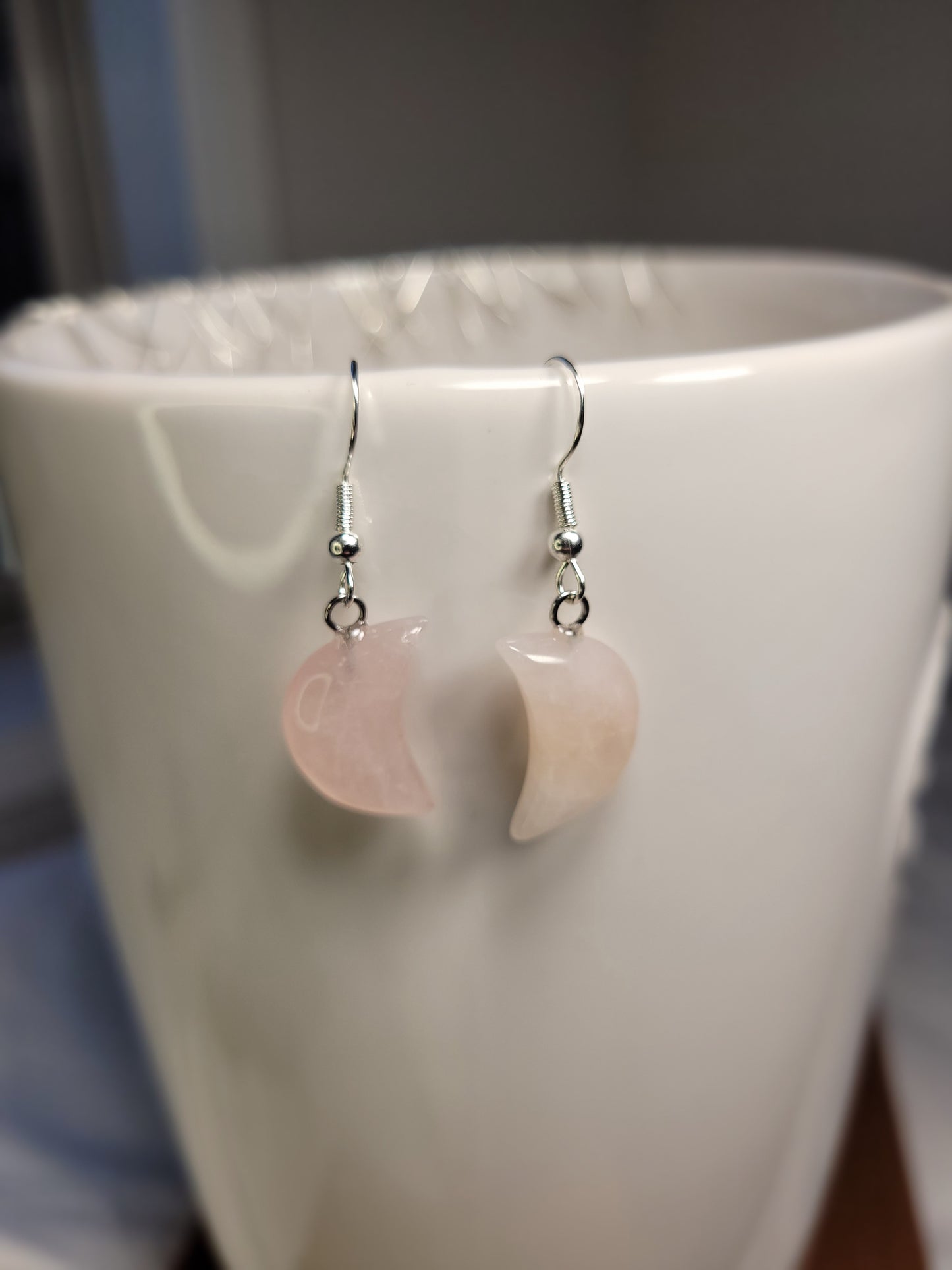 Rose Quartz Quarter Moon Crystal & Silver Earrings