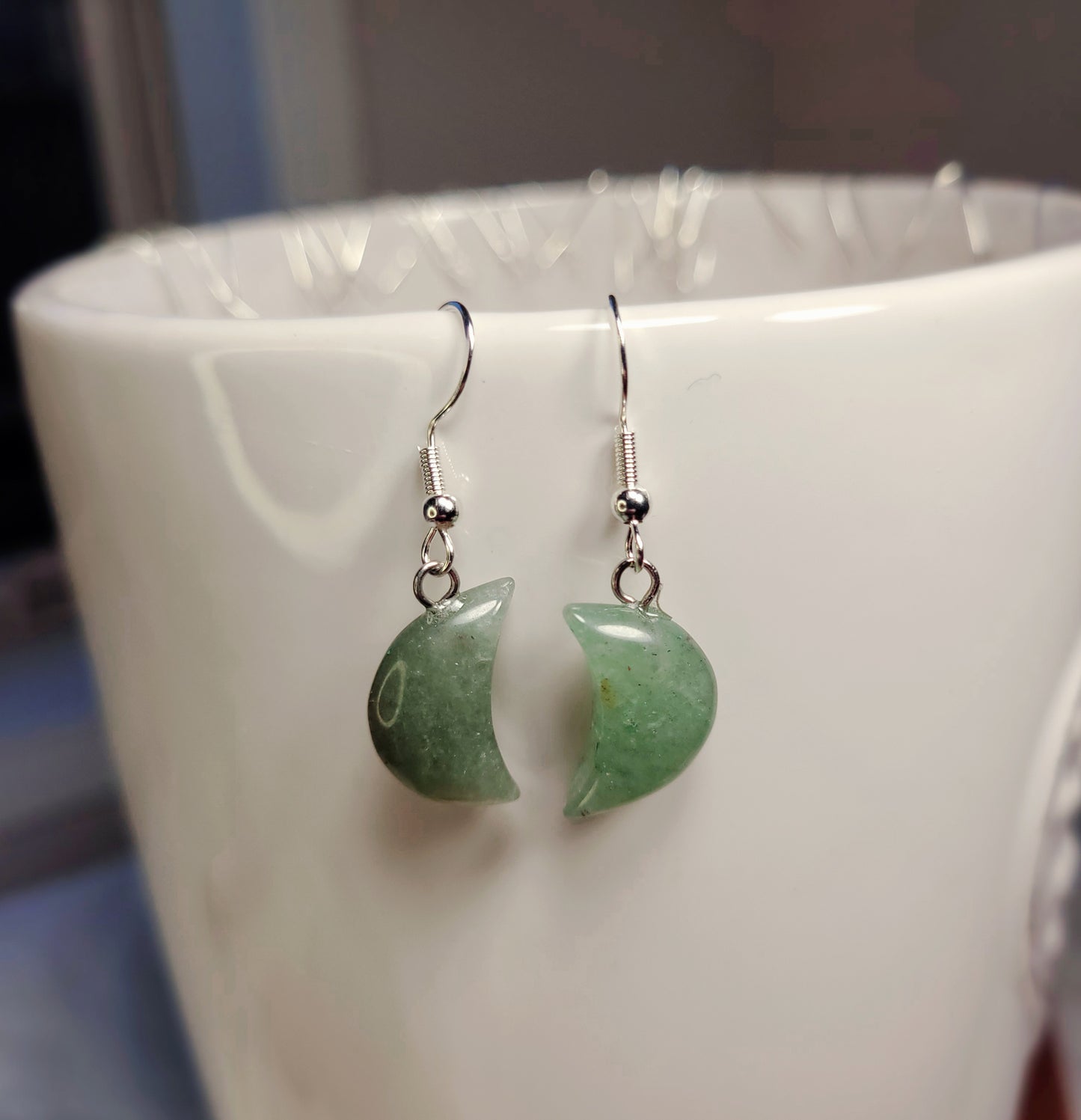 Green Aventurine Quarter Moon Crystal & Silver Earrings